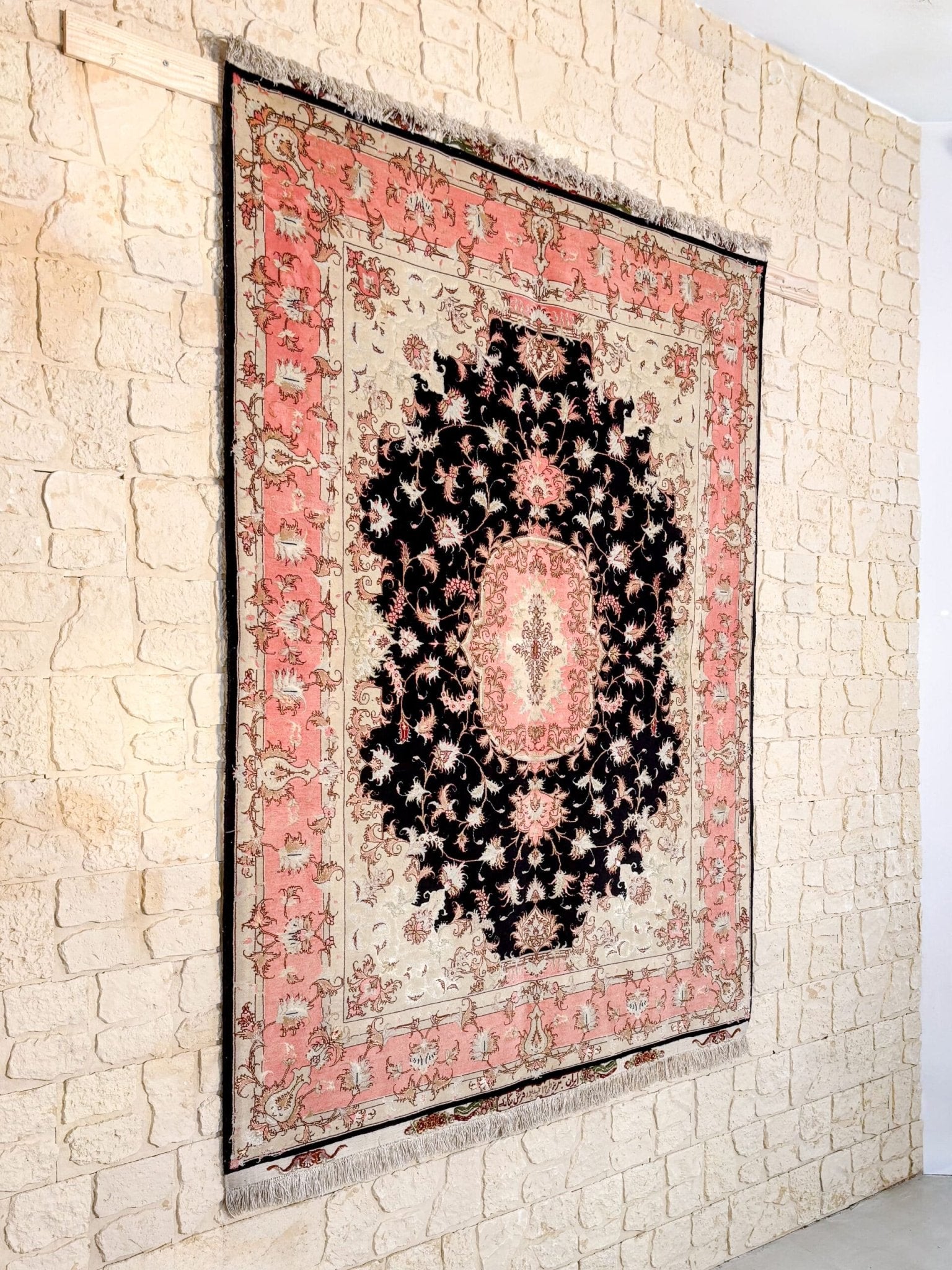 Tapis Tabriz 195x148 cm Fait Main Laine et Soie - Baba Rug