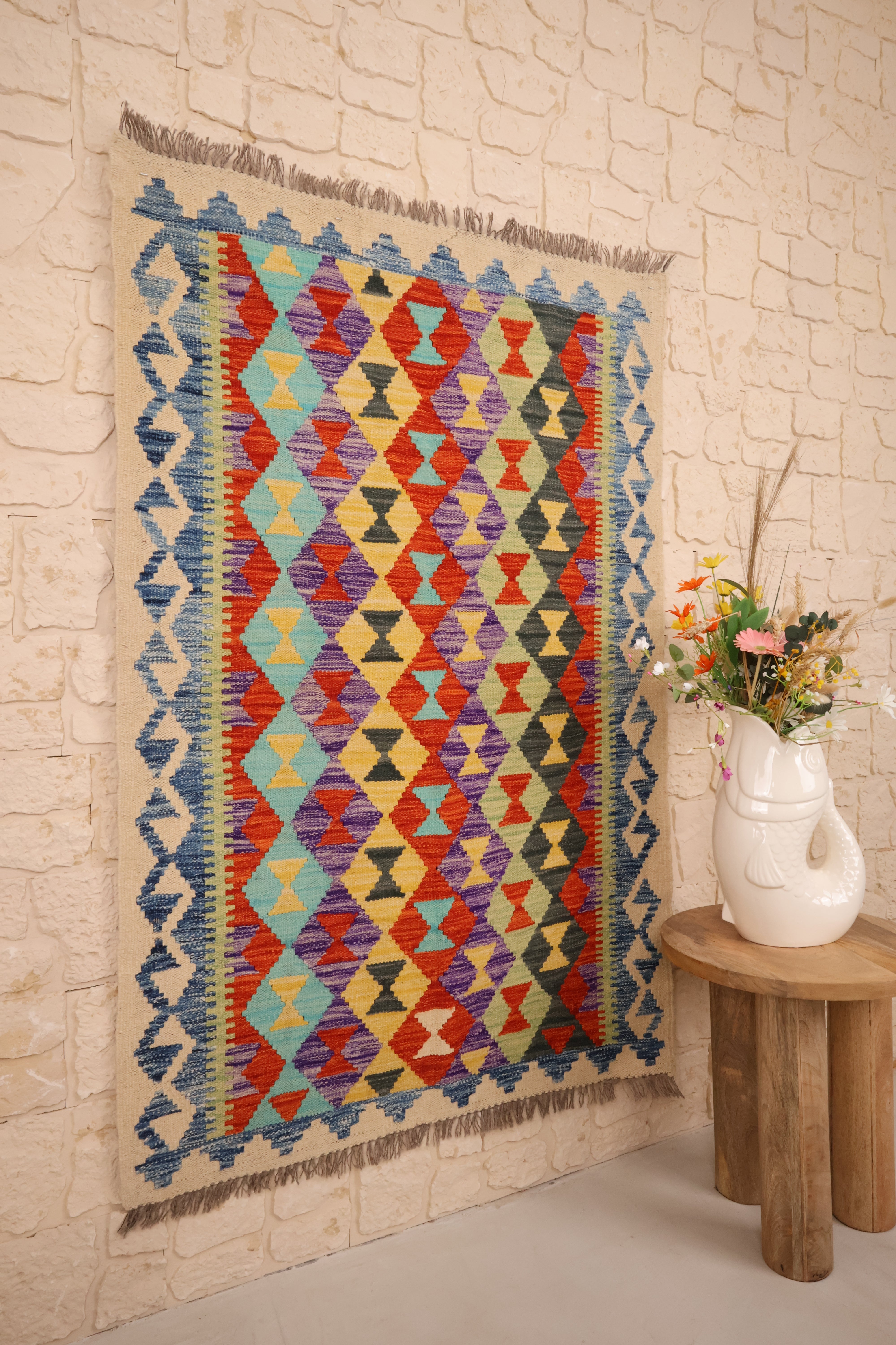 Kilim Afghan 151x100 cm Fait Main Laine