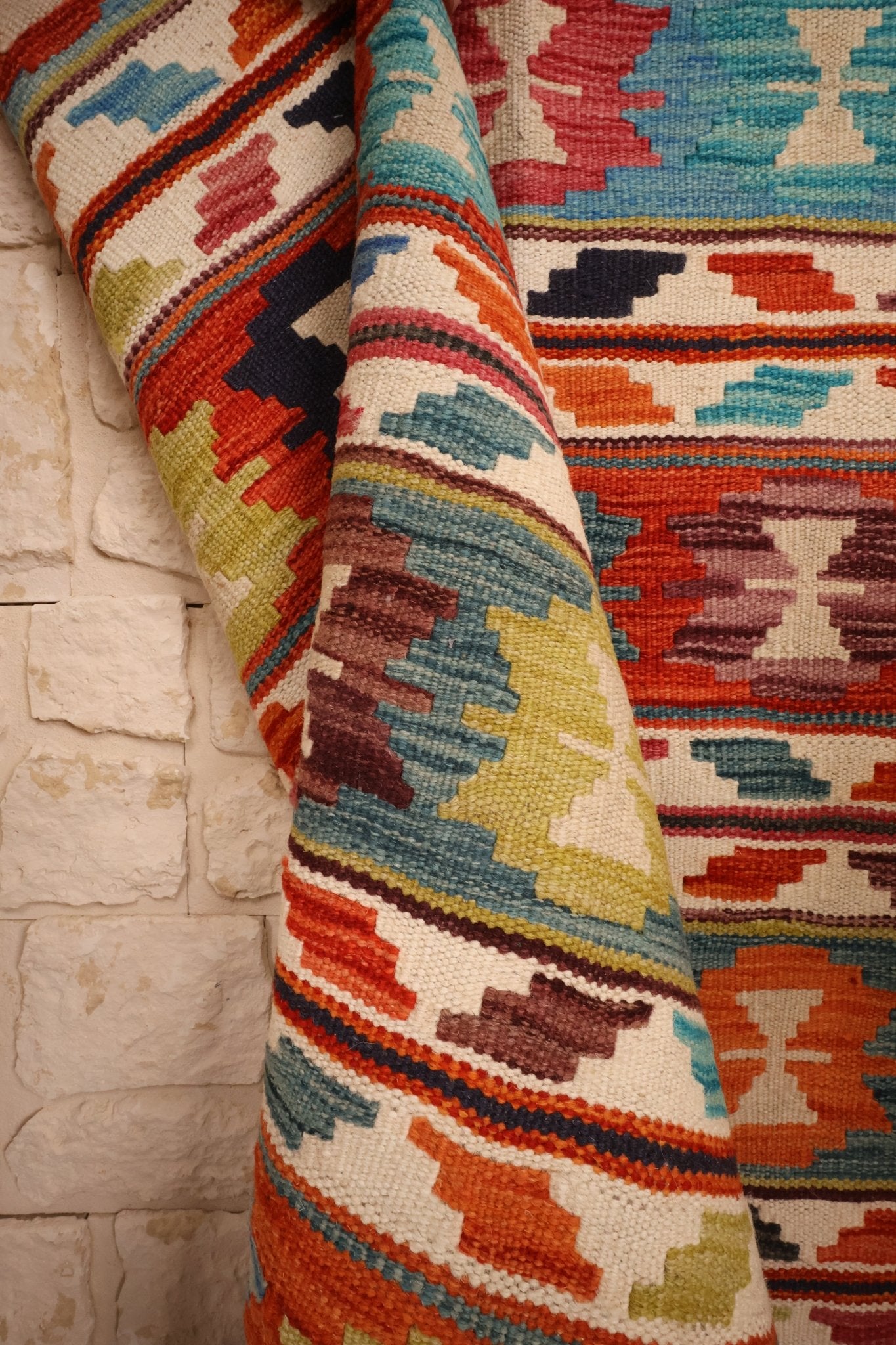 Texture de la laine du tapis Kilim Afghan tissé main