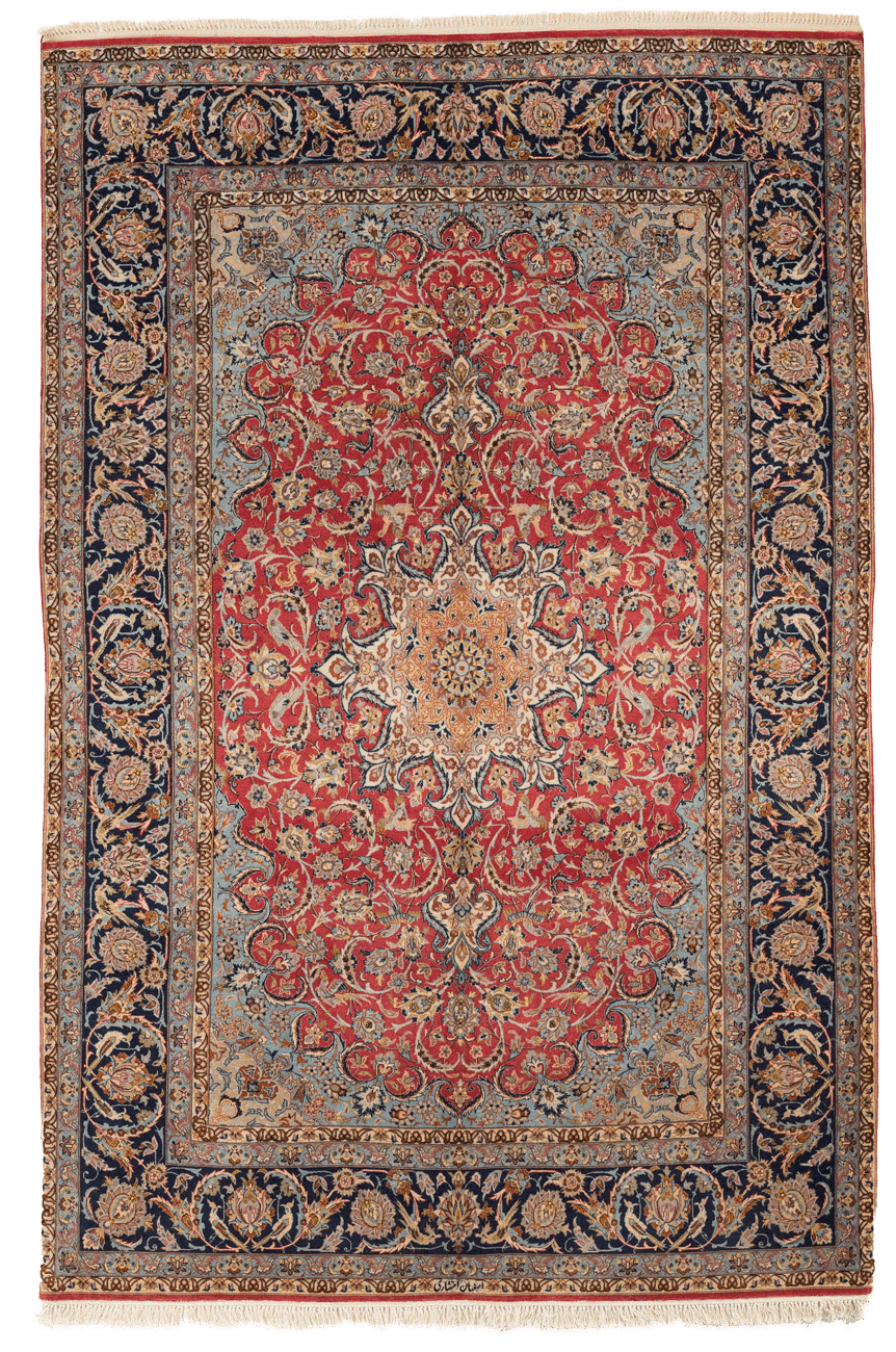 Tapis Ispahan persan fait main en laine – vue de face, 230 × 160 cm – Baba Rug, Paris