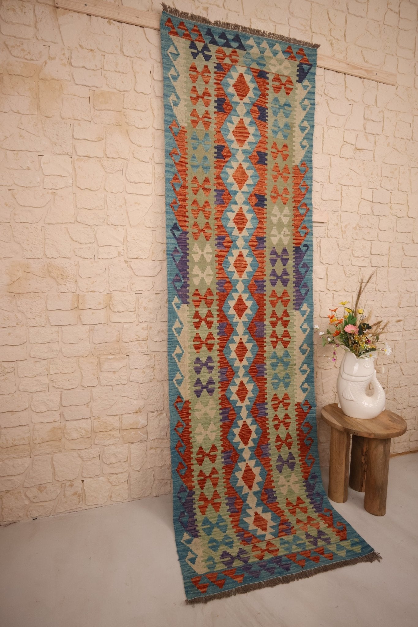 Kilim Afghan 304x87 cm Fait Main Laine - Baba Rug