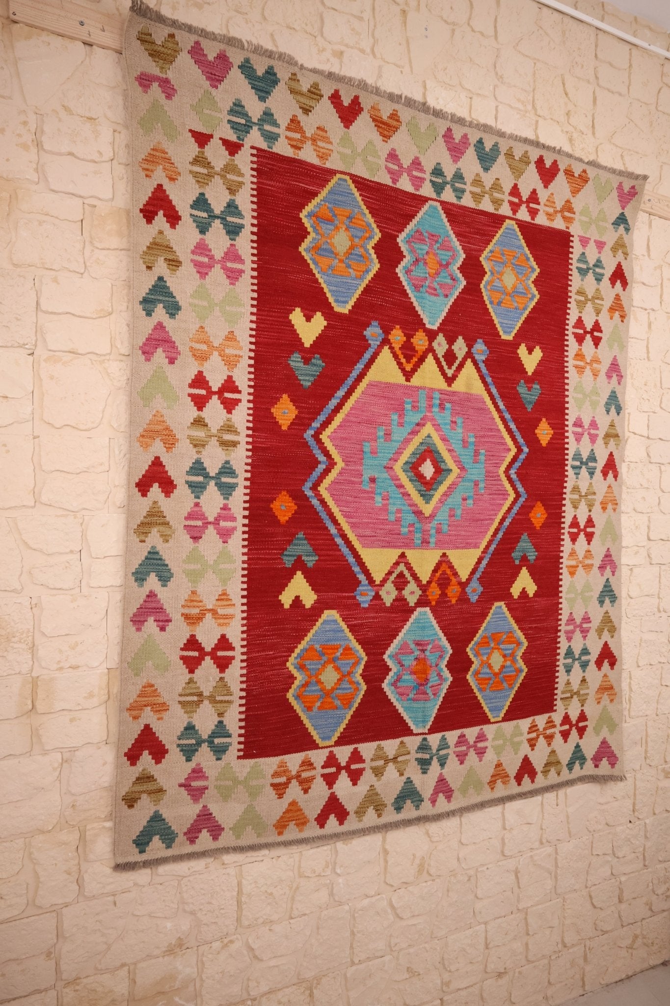 Tapis kilim fait main - Afghan - 188x151 - Laine - Baba Rug