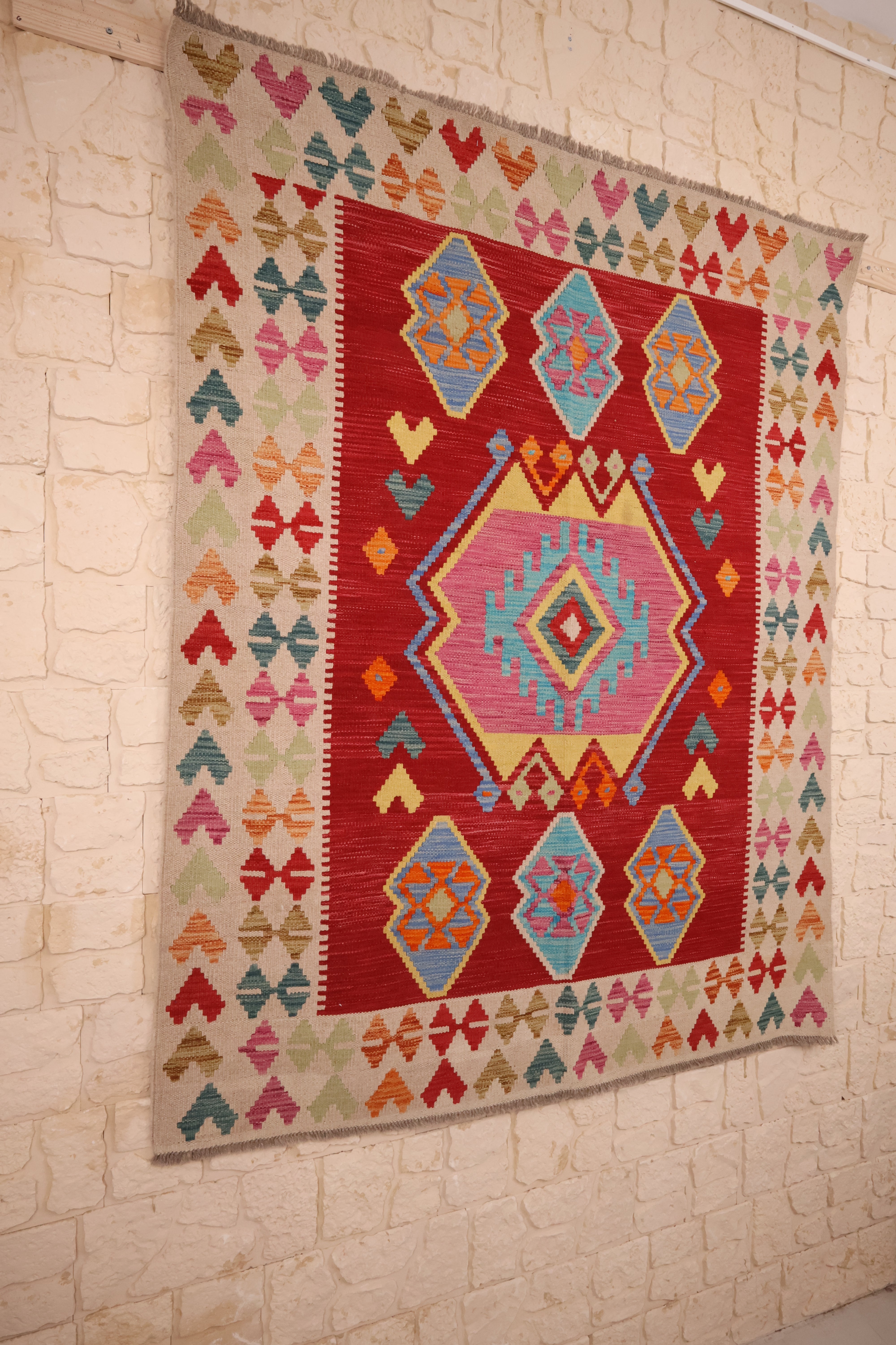 Tapis kilim fait main - Afghan - 188x151 - Laine