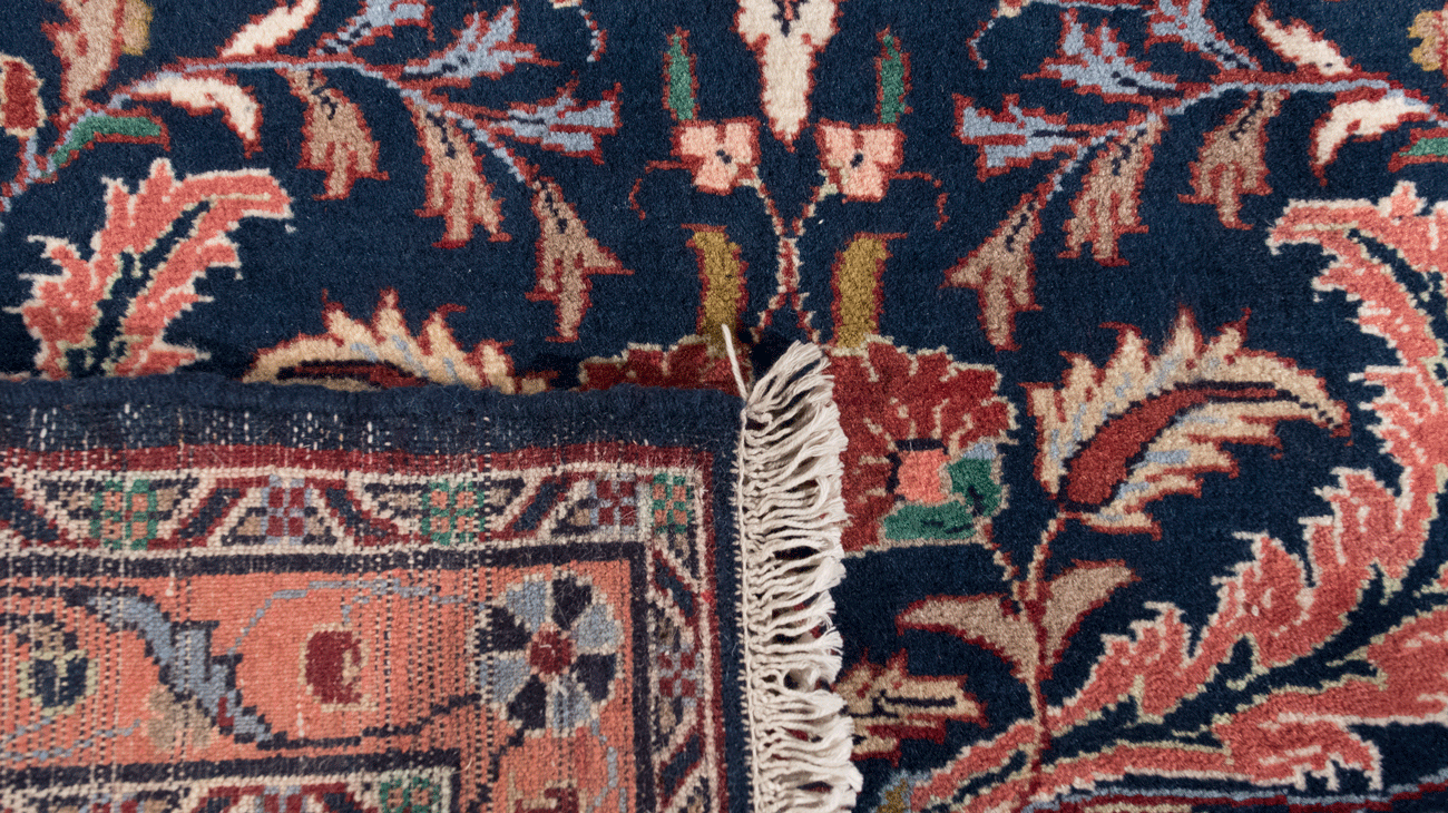 Tapis Roudbar fond bleu 298x80 - Baba Rug
