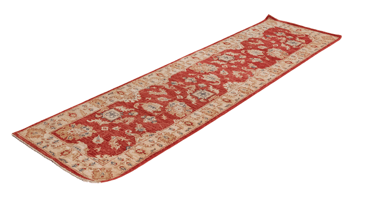 Détail tapis Ziegler couloir 304x82 artisanat afghan laine naturelle Baba Rug