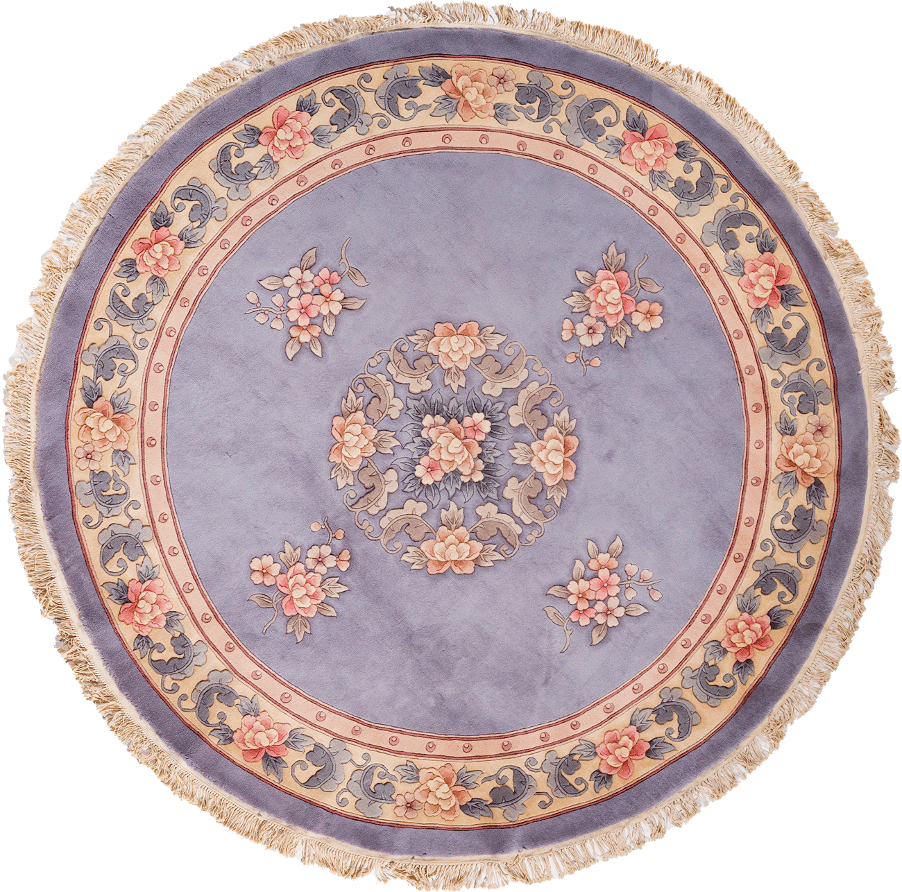 Tapis chinois fait main 5/8ème rond bleus – diamètre 244 cm – Baba Rug, Paris
