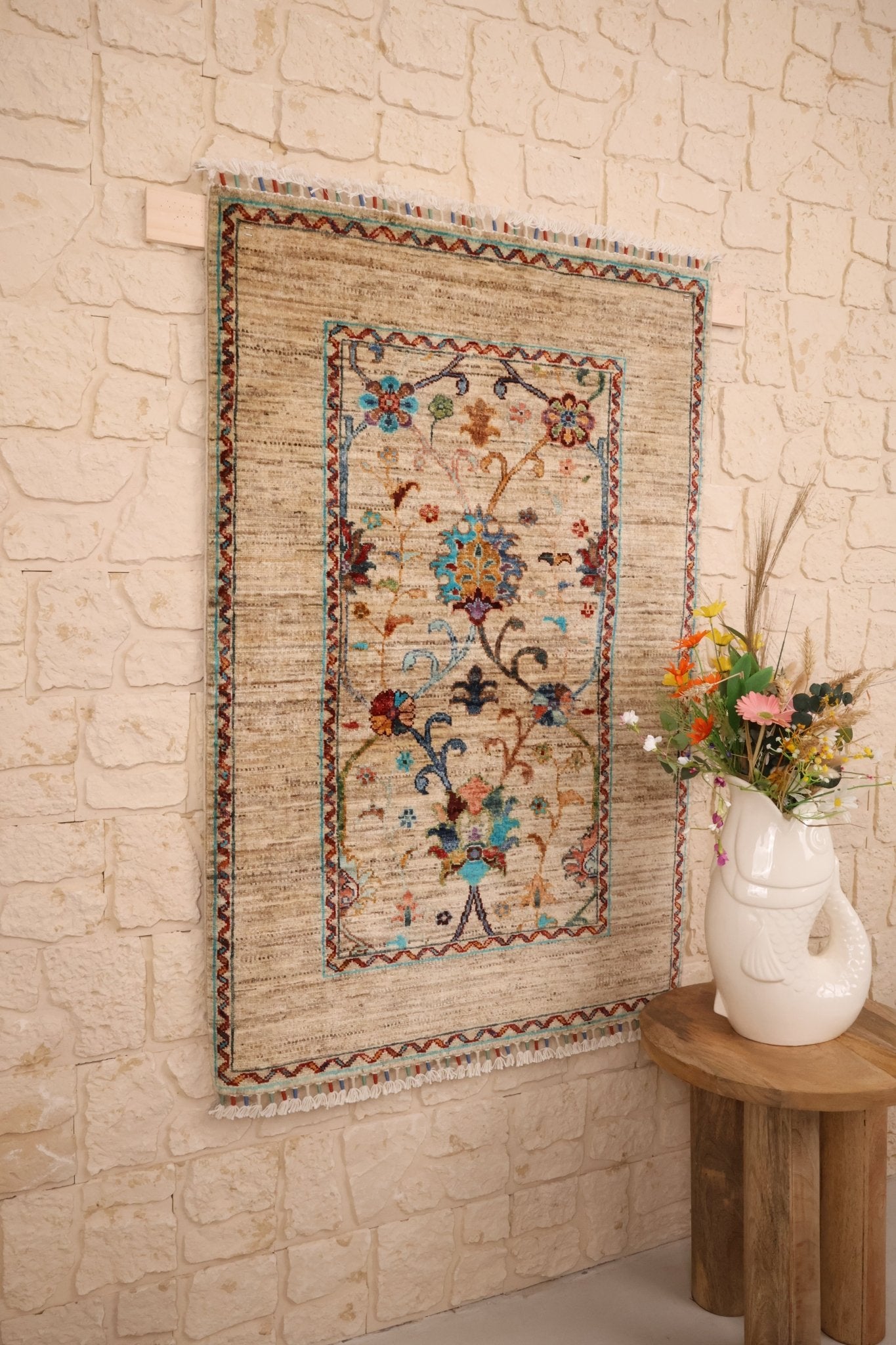 Tapis Afghan Aryana 126x85 cm Fait Main Laine