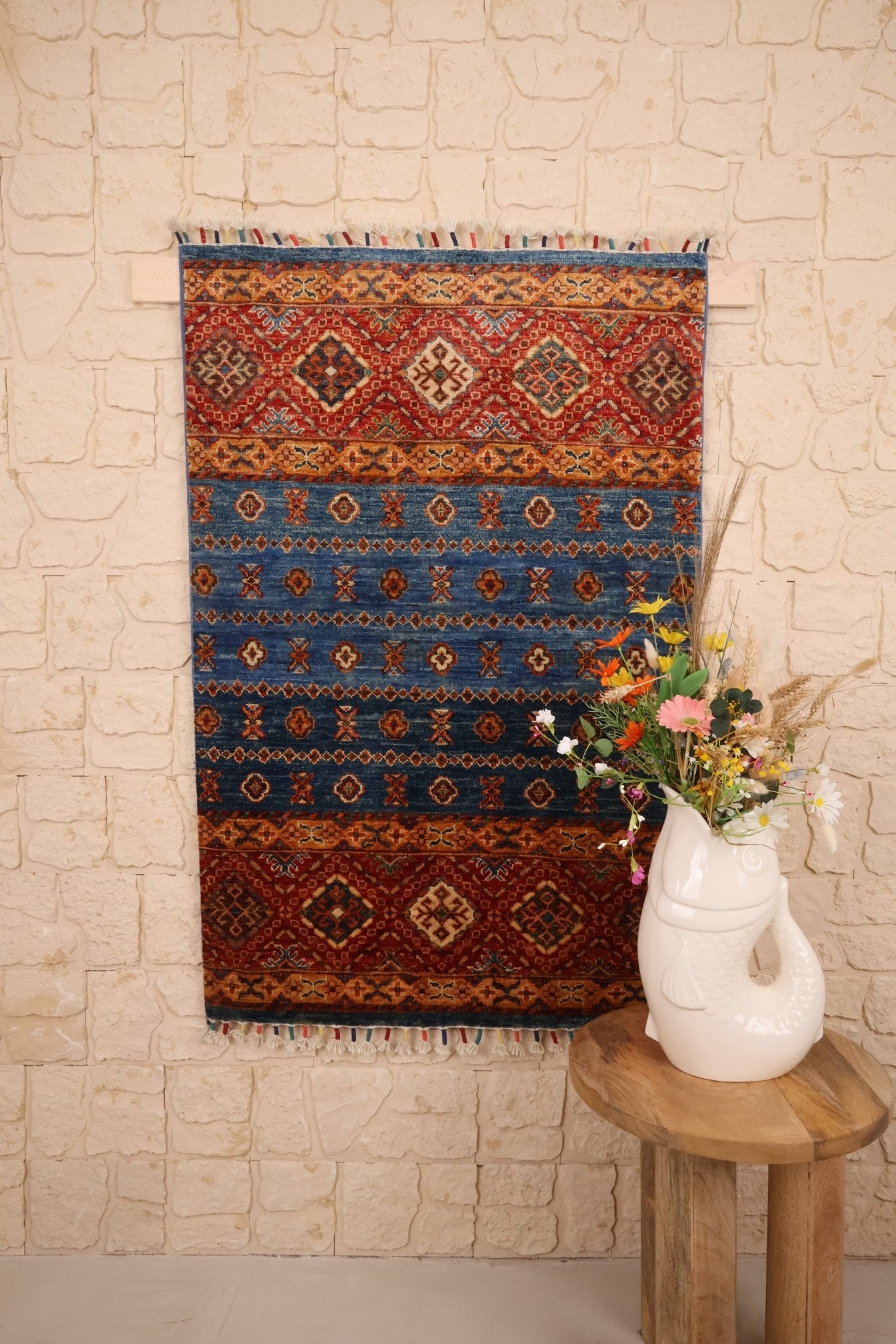 Tapis Afghan Aryana 127x82 cm Fait Main Laine