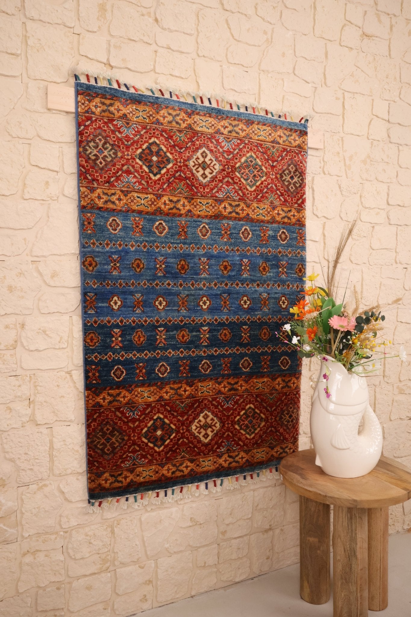 Tapis Afghan Aryana 127x82 cm Fait Main Laine