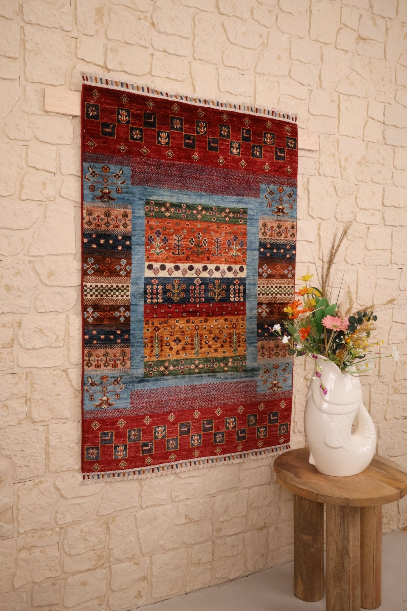 Tapis Afghan Aryana 120x79 cm Fait Main Laine