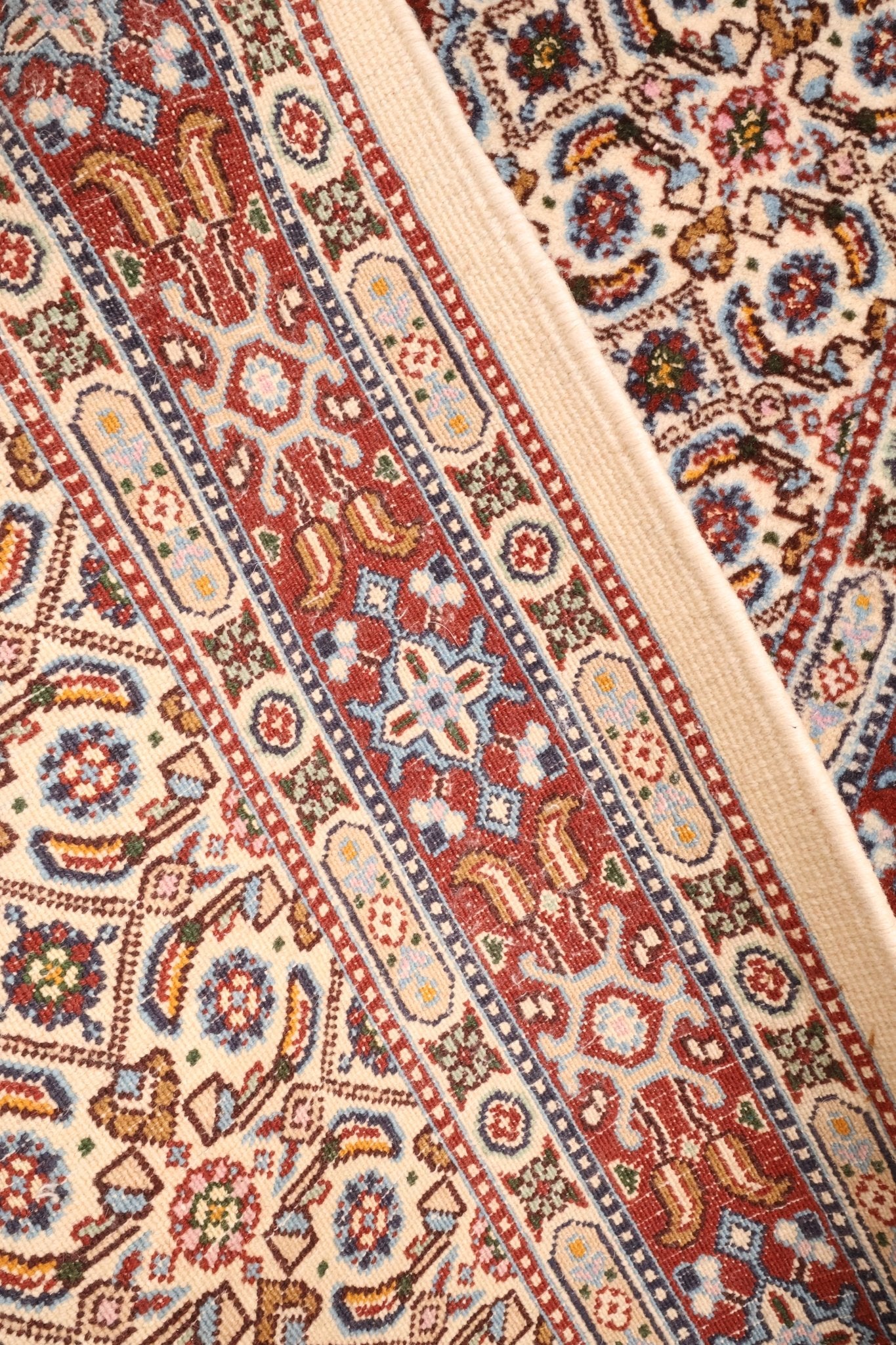 Tapis d'orient Moud en laine noué main, 292 x 80 cm, couloir, motifs floraux fins — Baba Rug dos