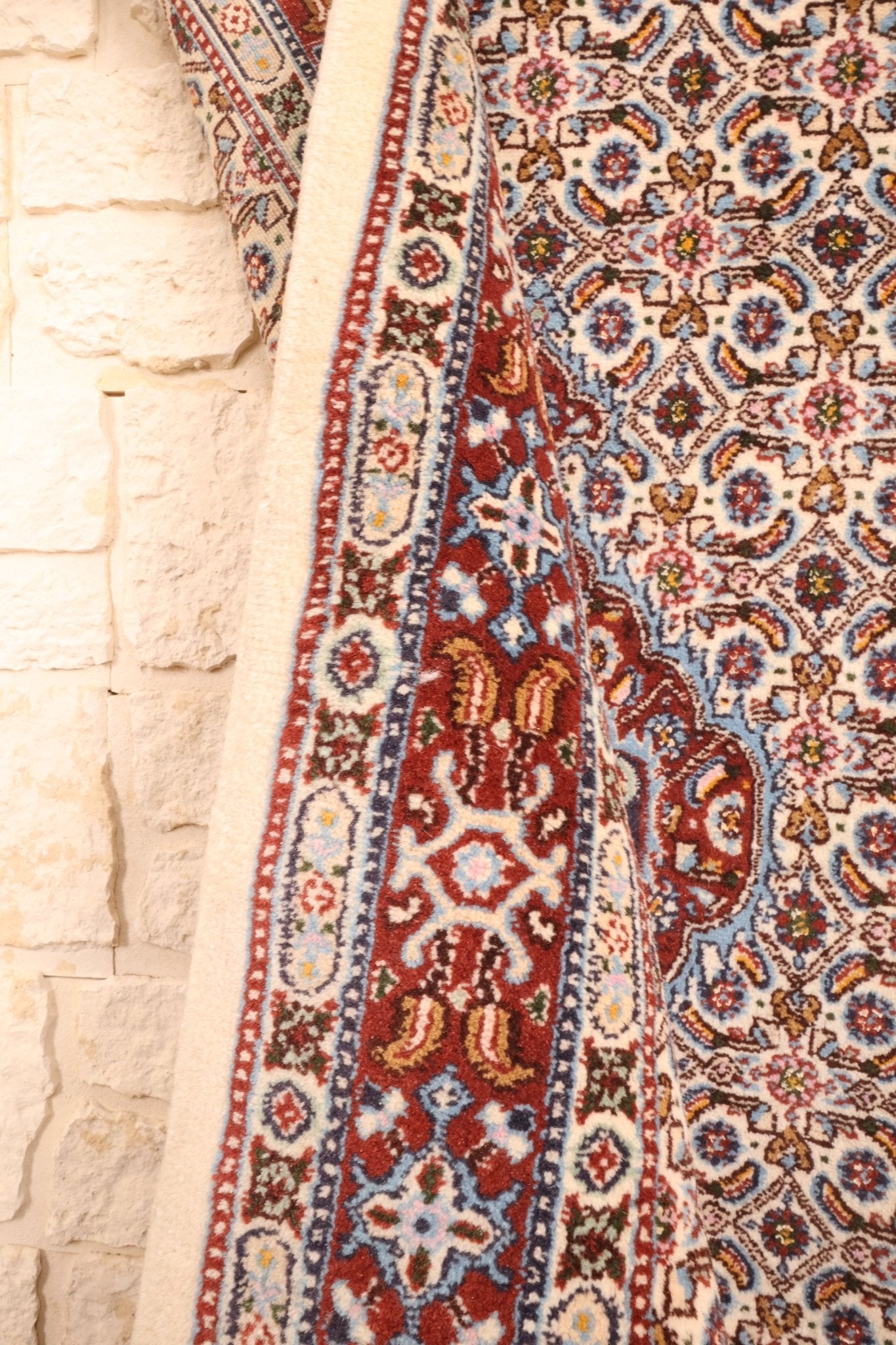 Tapis d'orient Moud en laine noué main, 292 x 80 cm, couloir, motifs floraux fins — Baba Rug relief