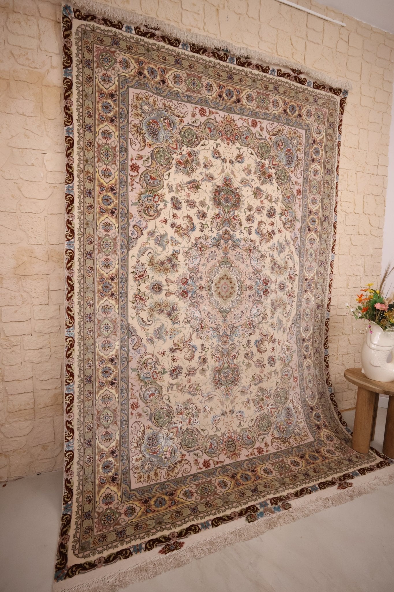 Tapis d'orient Tabriz 310x200 cm Fait Main Laine Soie  - vue latérale