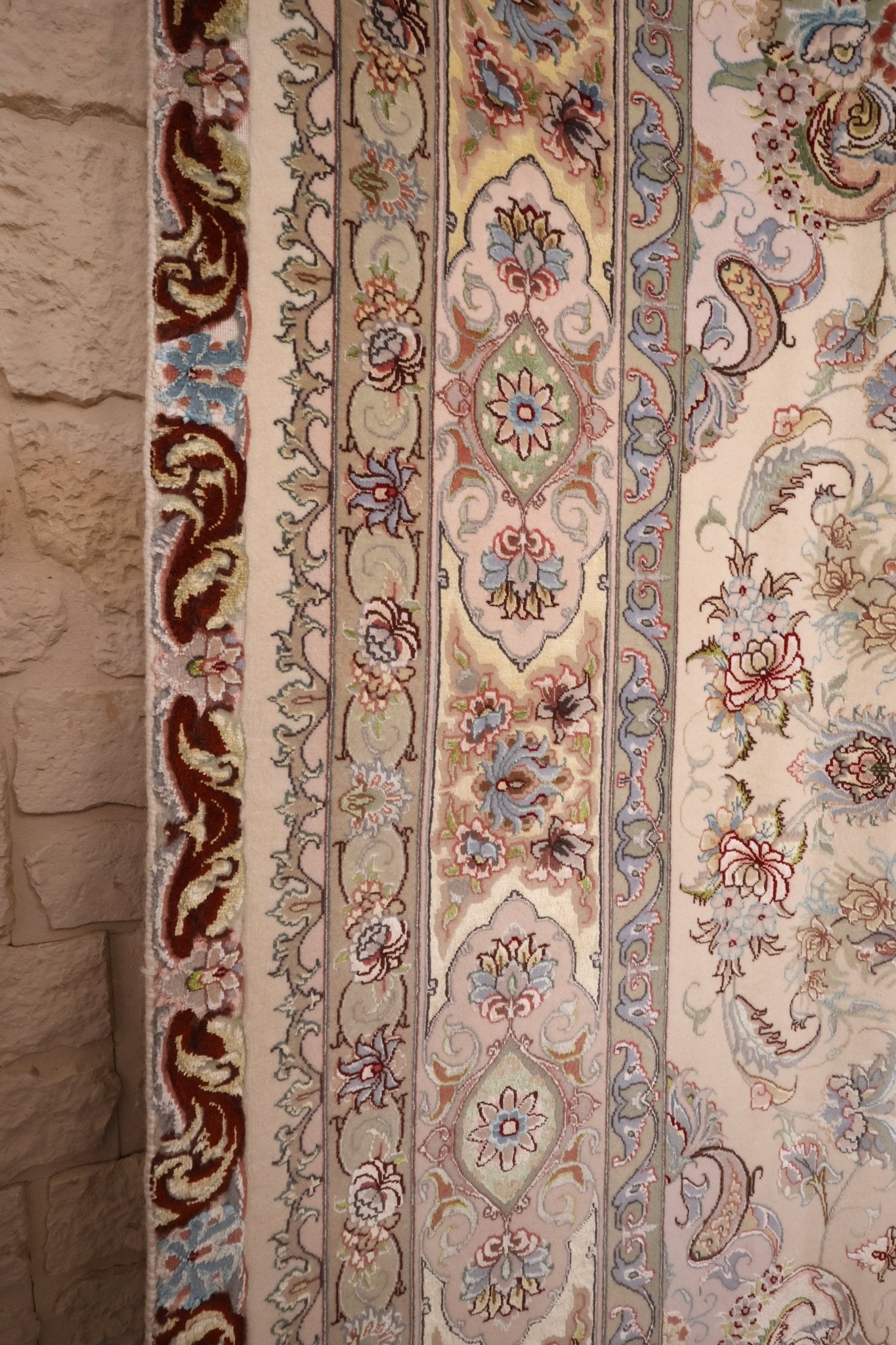 Tapis d'orient Tabriz 310x200 cm Fait Main Laine Soie - vue zoom bordure