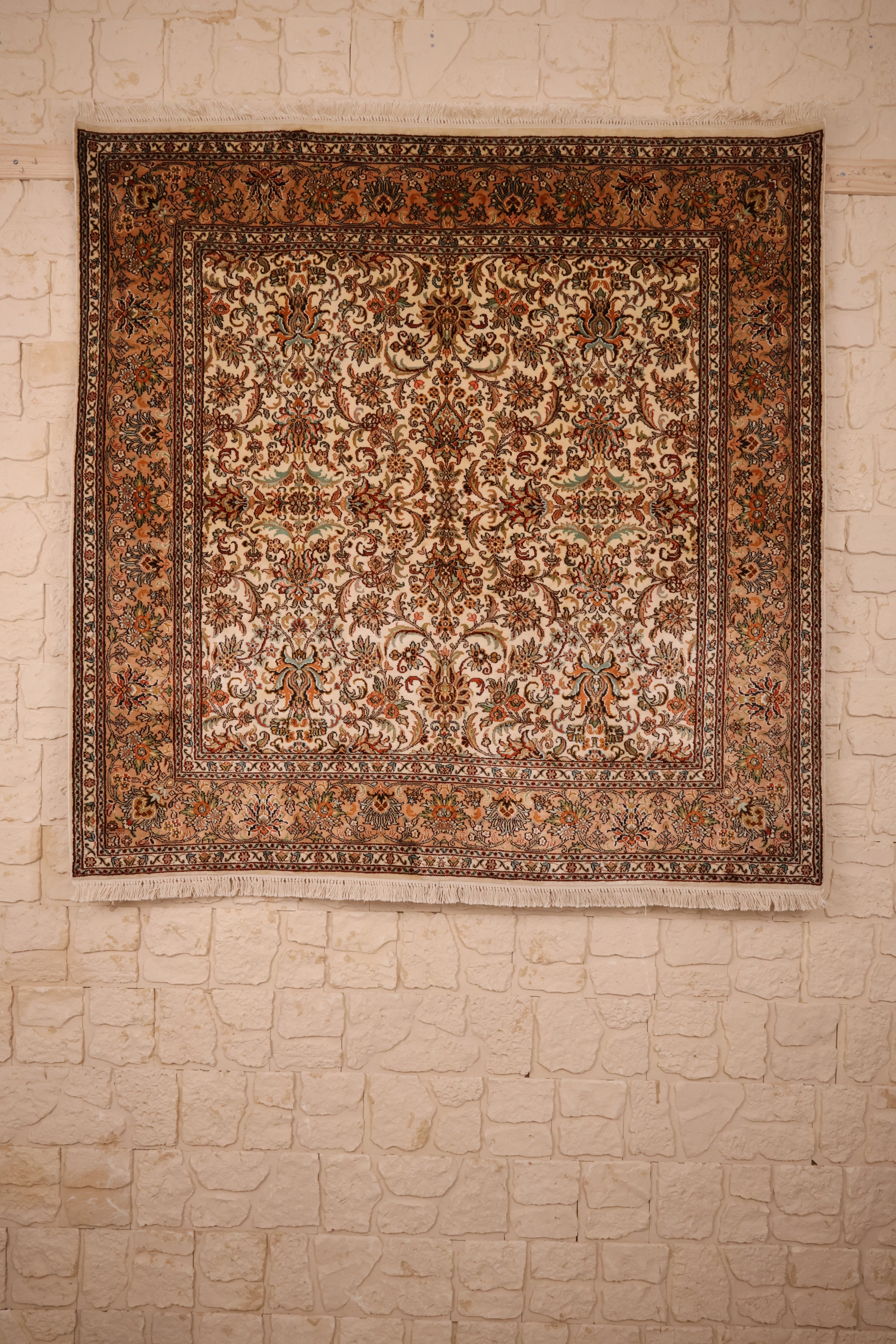 Tapis fait main cachemire - Inde - 154x154cm - Soie Naturelle