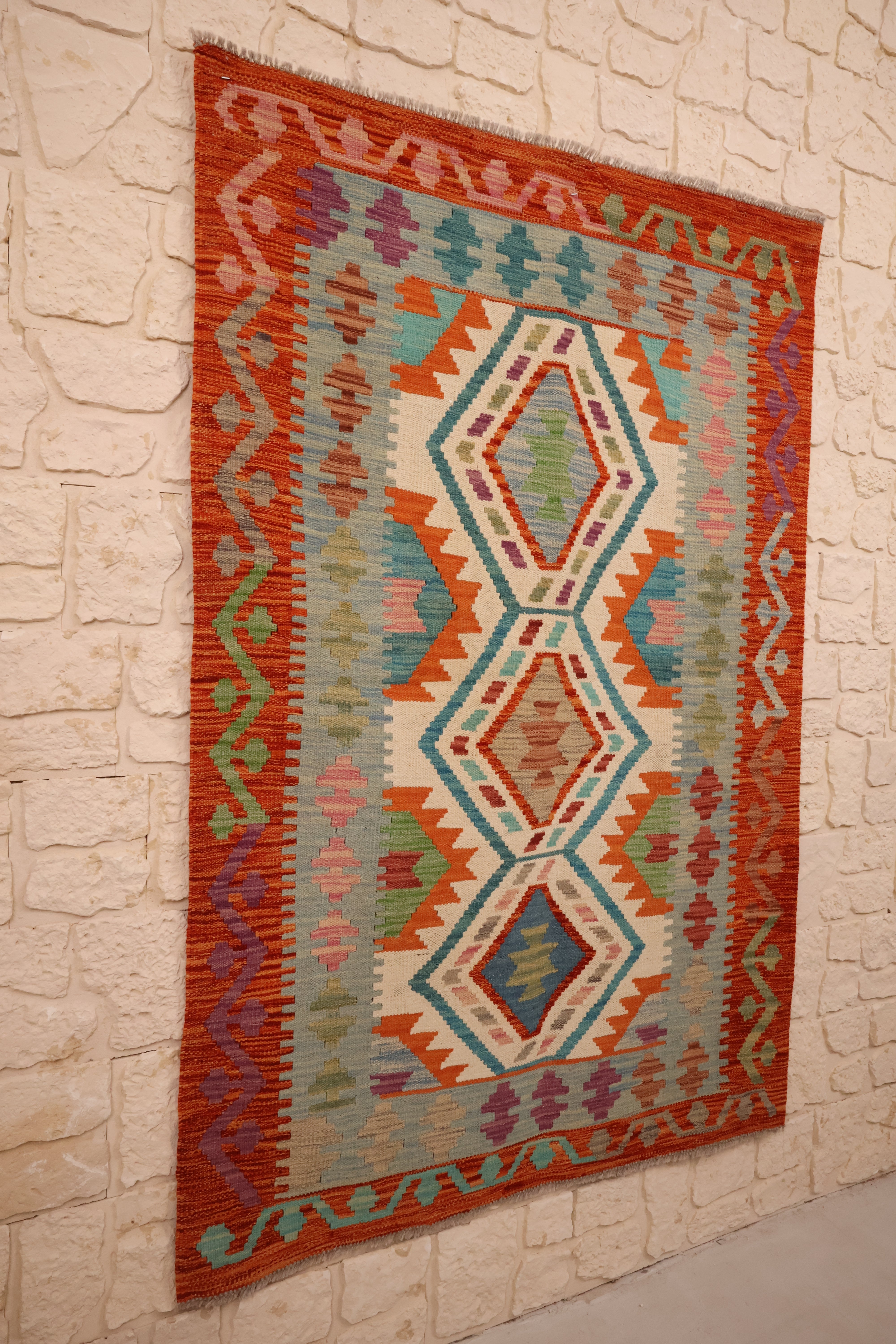 Tapis kilim fait main - Afghan - 149x100 - Laine