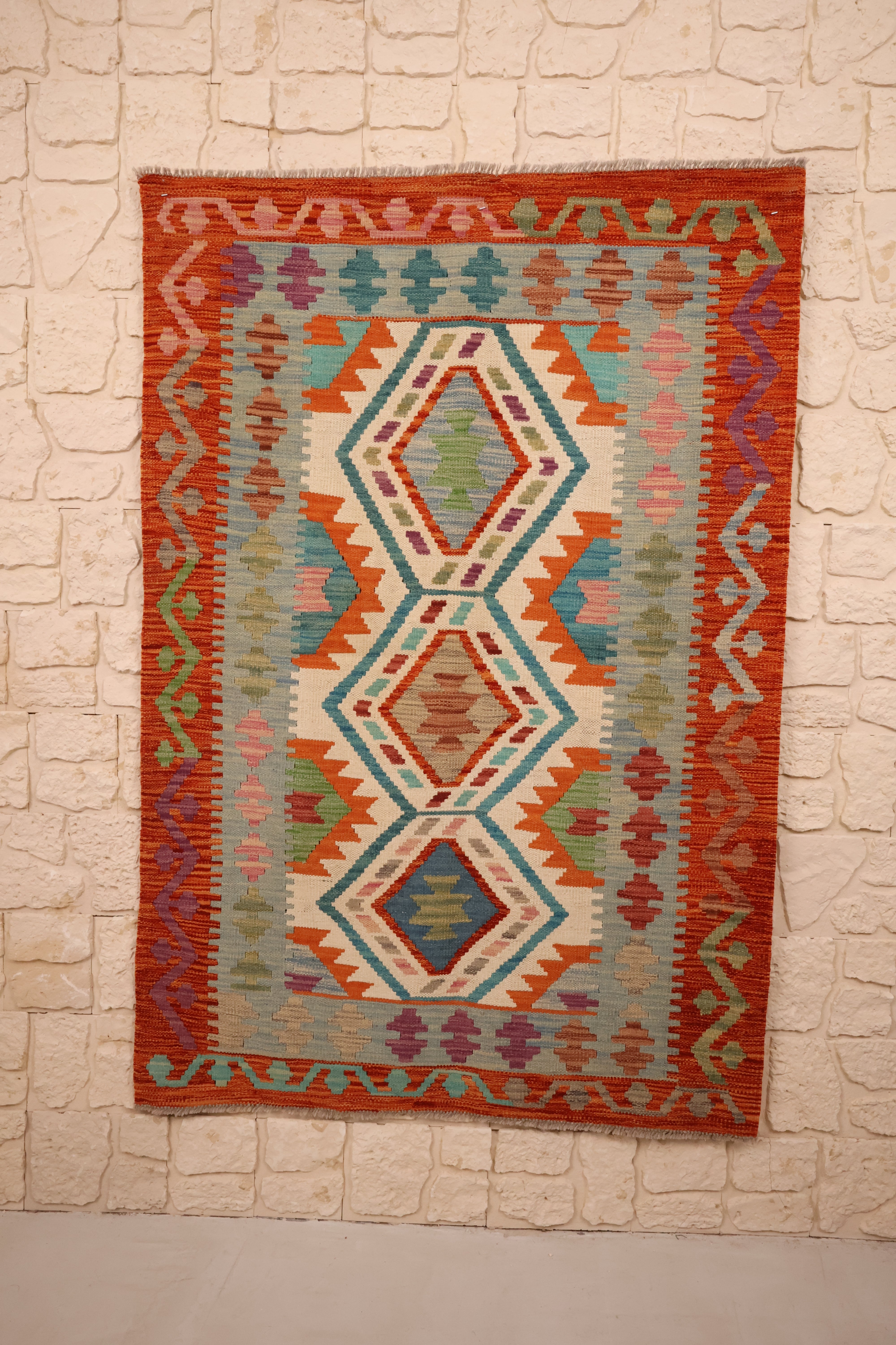 Tapis kilim fait main - Afghan - 149x100 - Laine