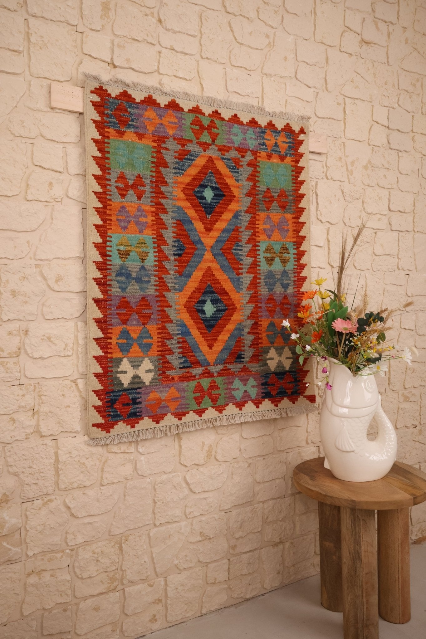 Kilim Afghan 102x82 cm Fait Main Laine - Baba Rug