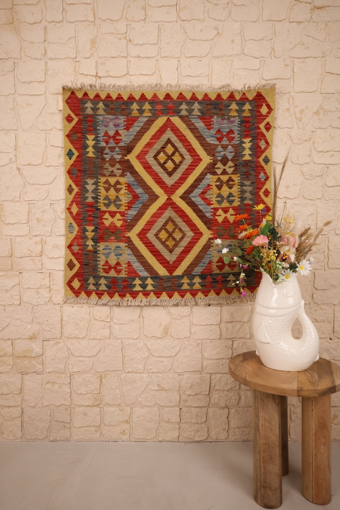 Kilim Afghan 103x97 cm Fait Main Laine - Baba Rug