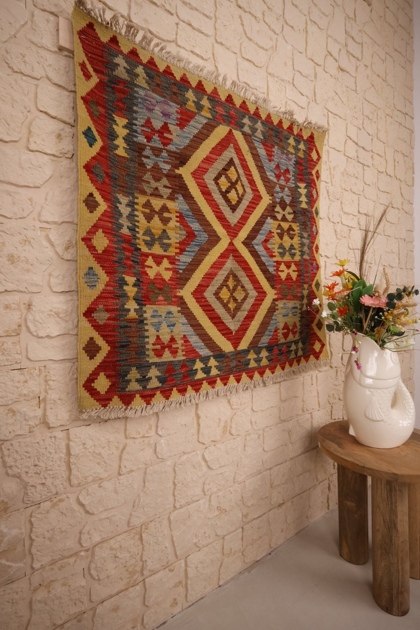Kilim Afghan 103x97 cm Fait Main Laine - Baba Rug