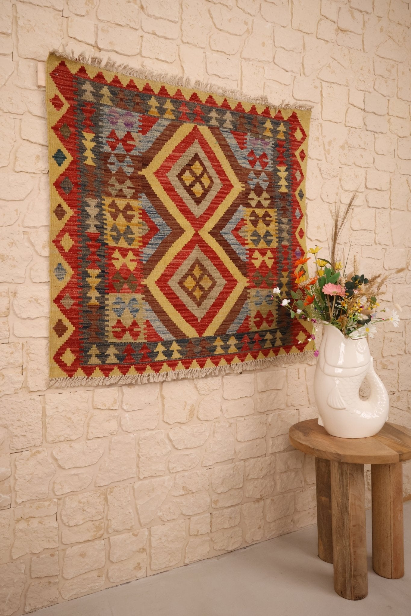 Kilim Afghan 103x97 cm Fait Main Laine - Baba Rug