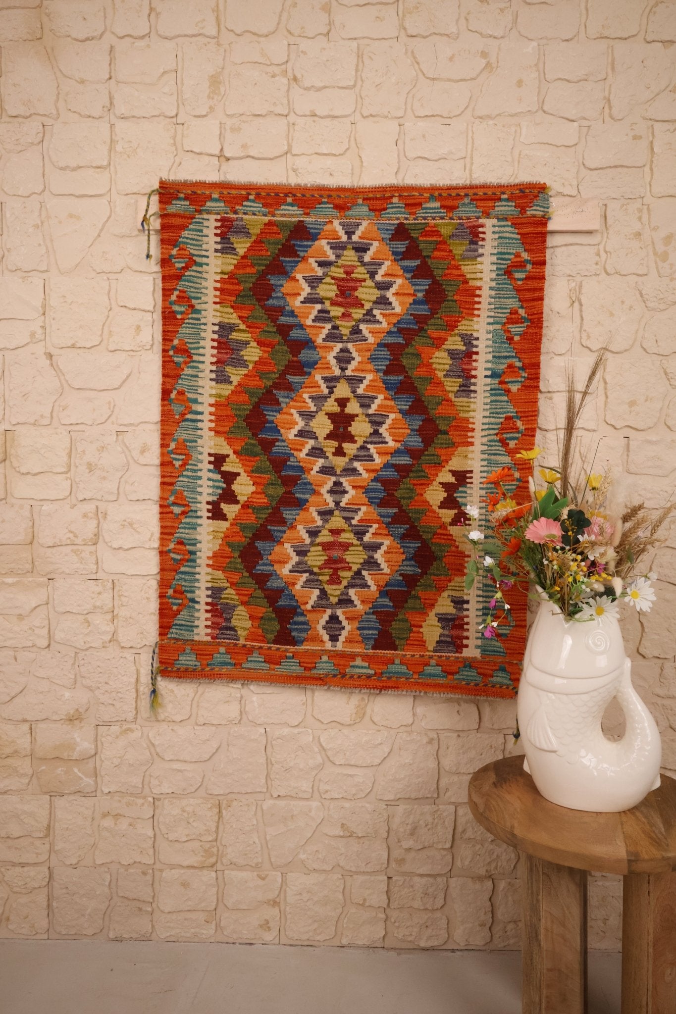 Kilim Afghan 109x84 cm Fait Main Laine - Baba Rug