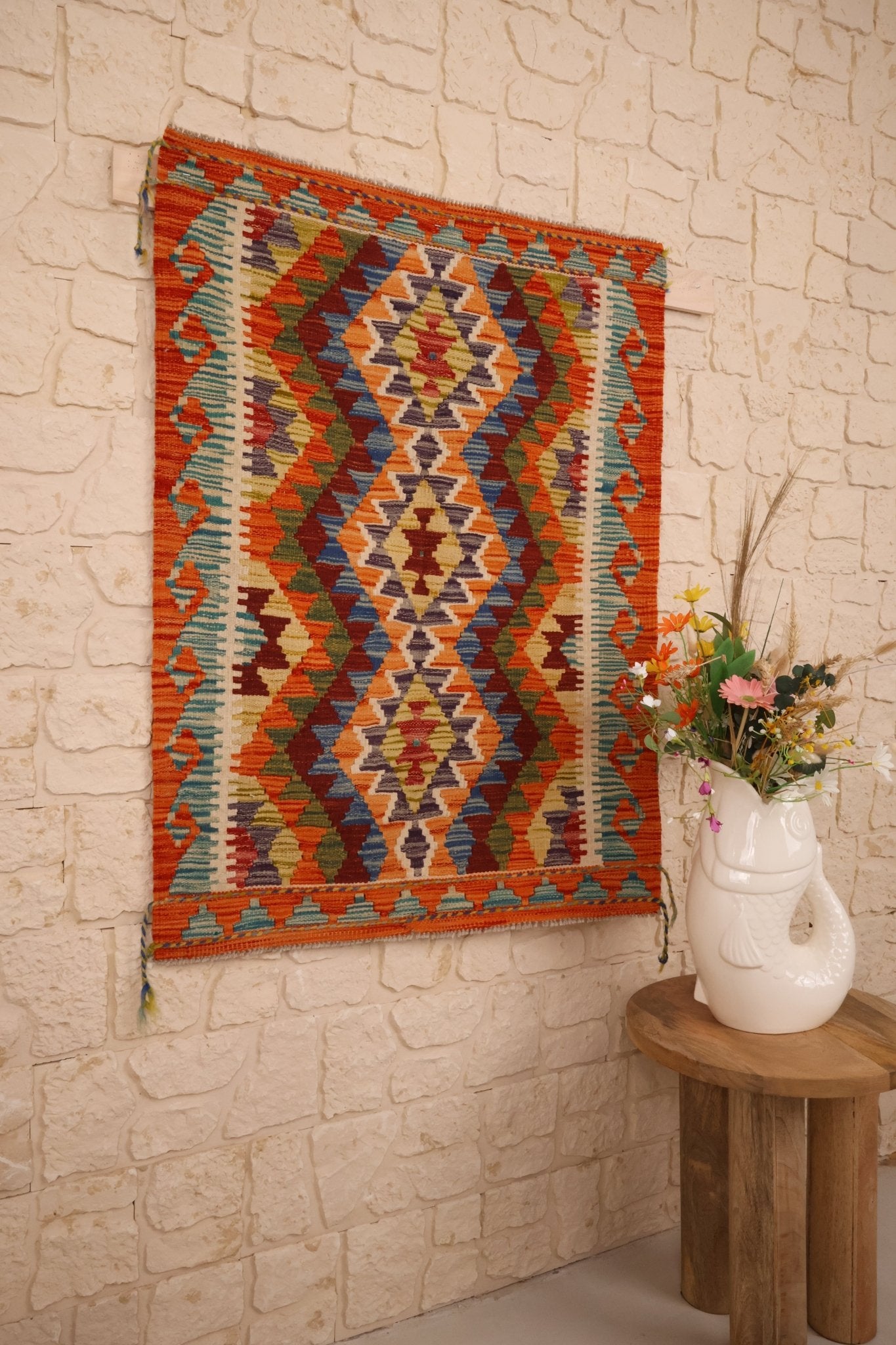 Kilim Afghan 109x84 cm Fait Main Laine - Baba Rug