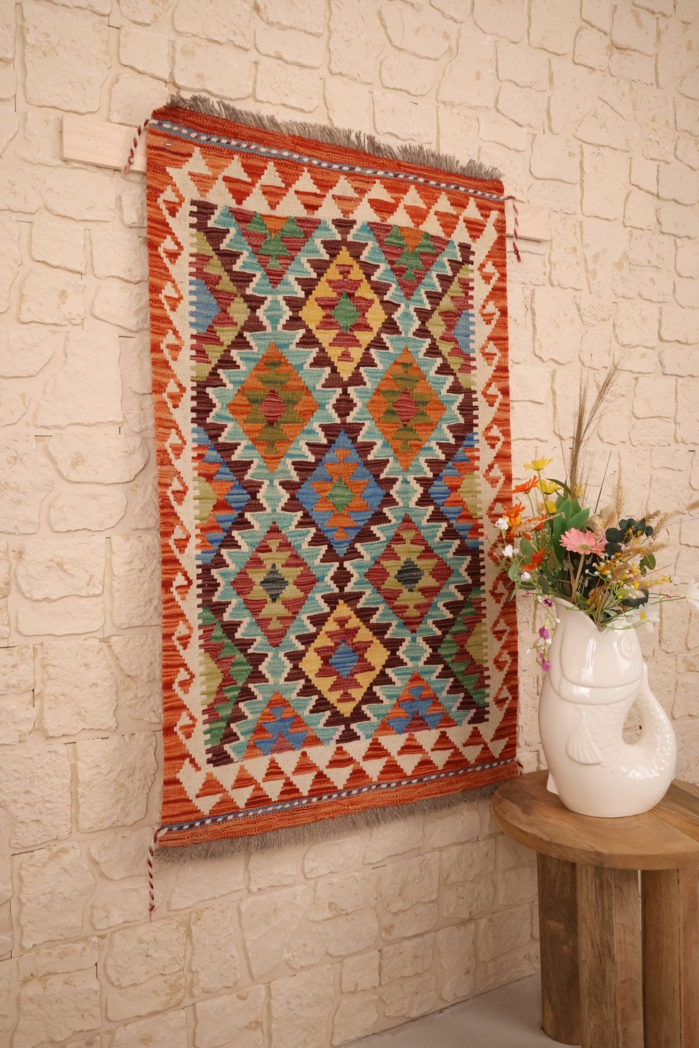 Kilim Afghan 125x75 cm Fait Main Laine - Baba Rug