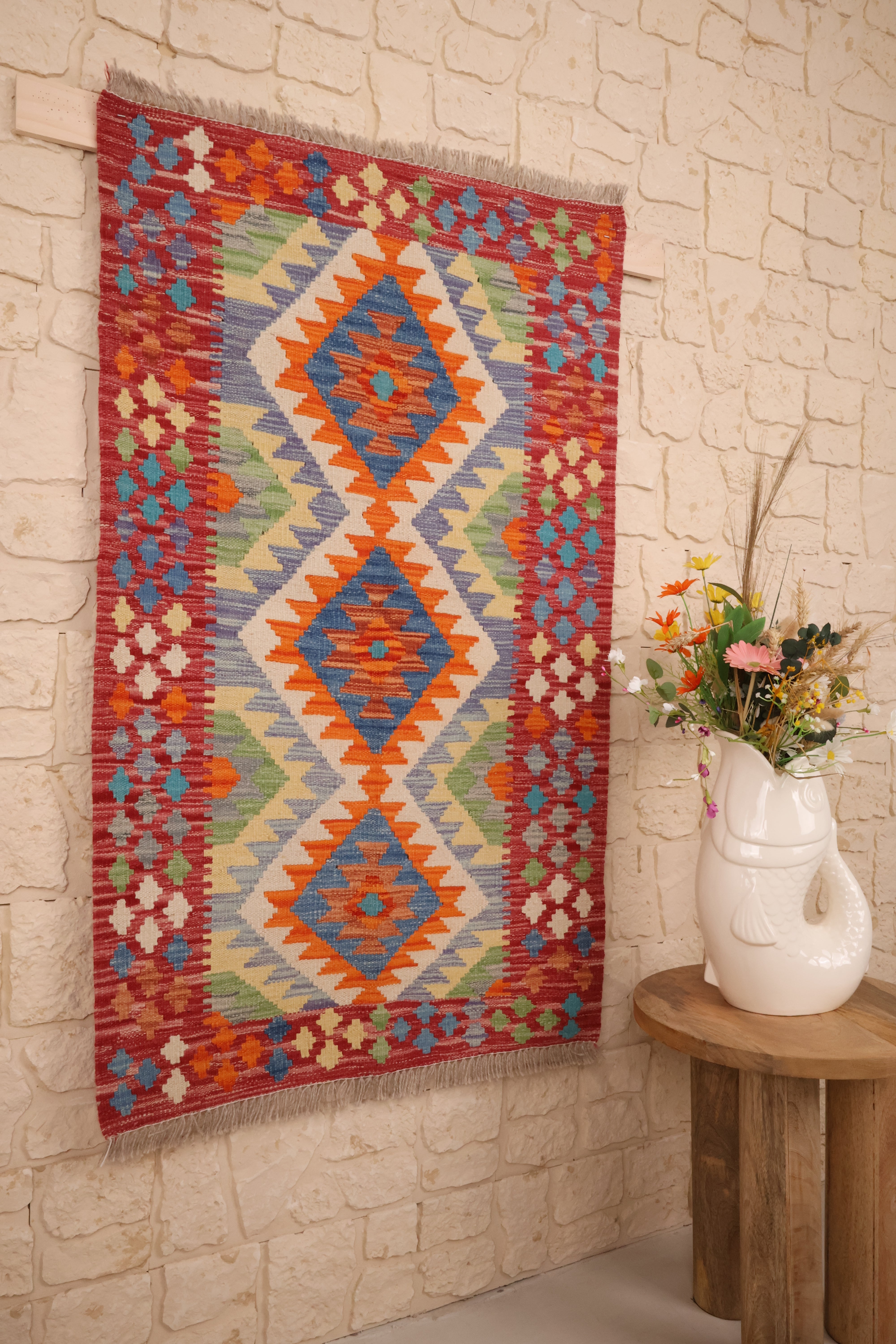 Kilim Afghan 131x80 cm Fait Main Laine