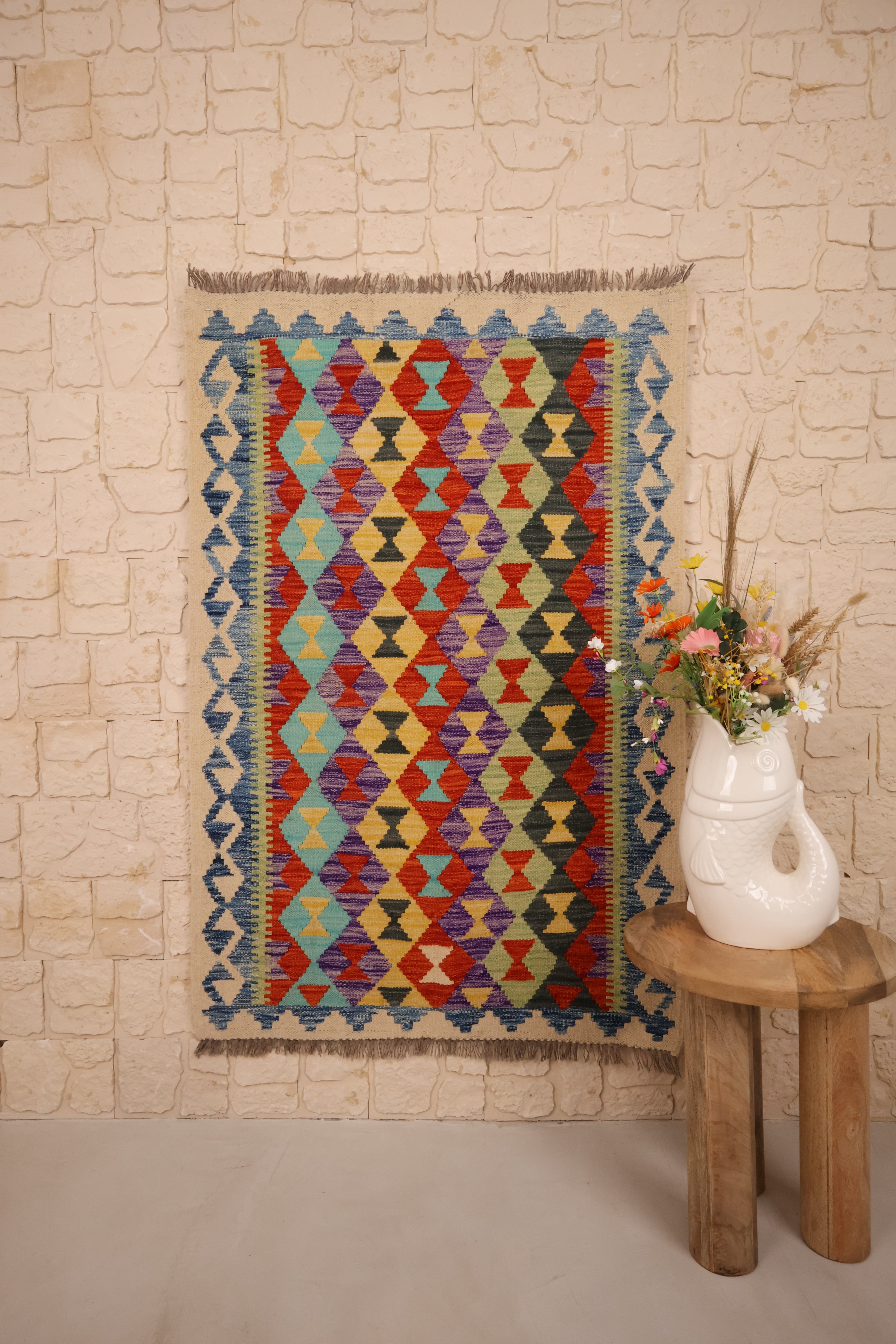 Kilim Afghan 151x100 cm Fait Main Laine