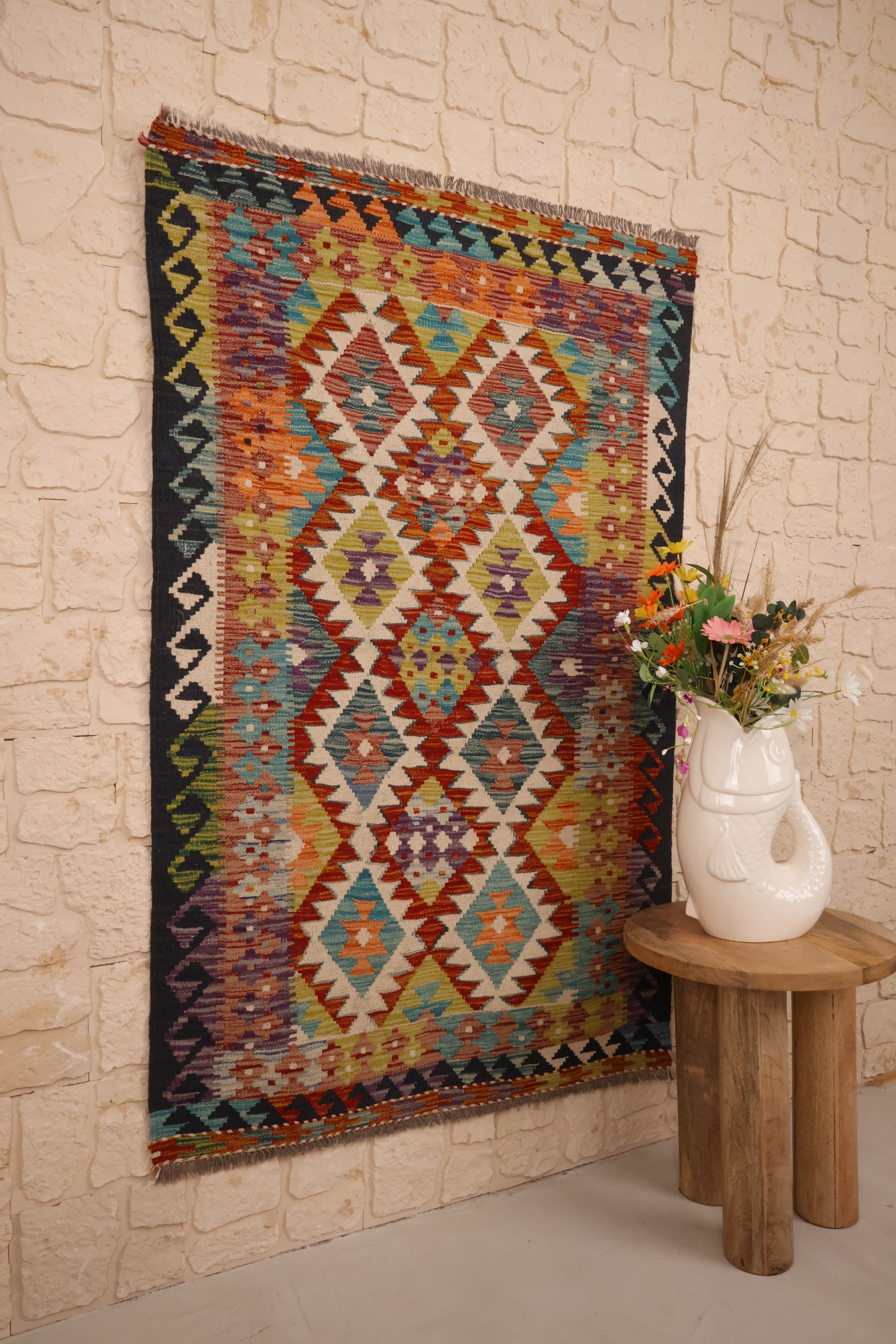 Kilim Afghan 153x97 cm Fait Main Laine