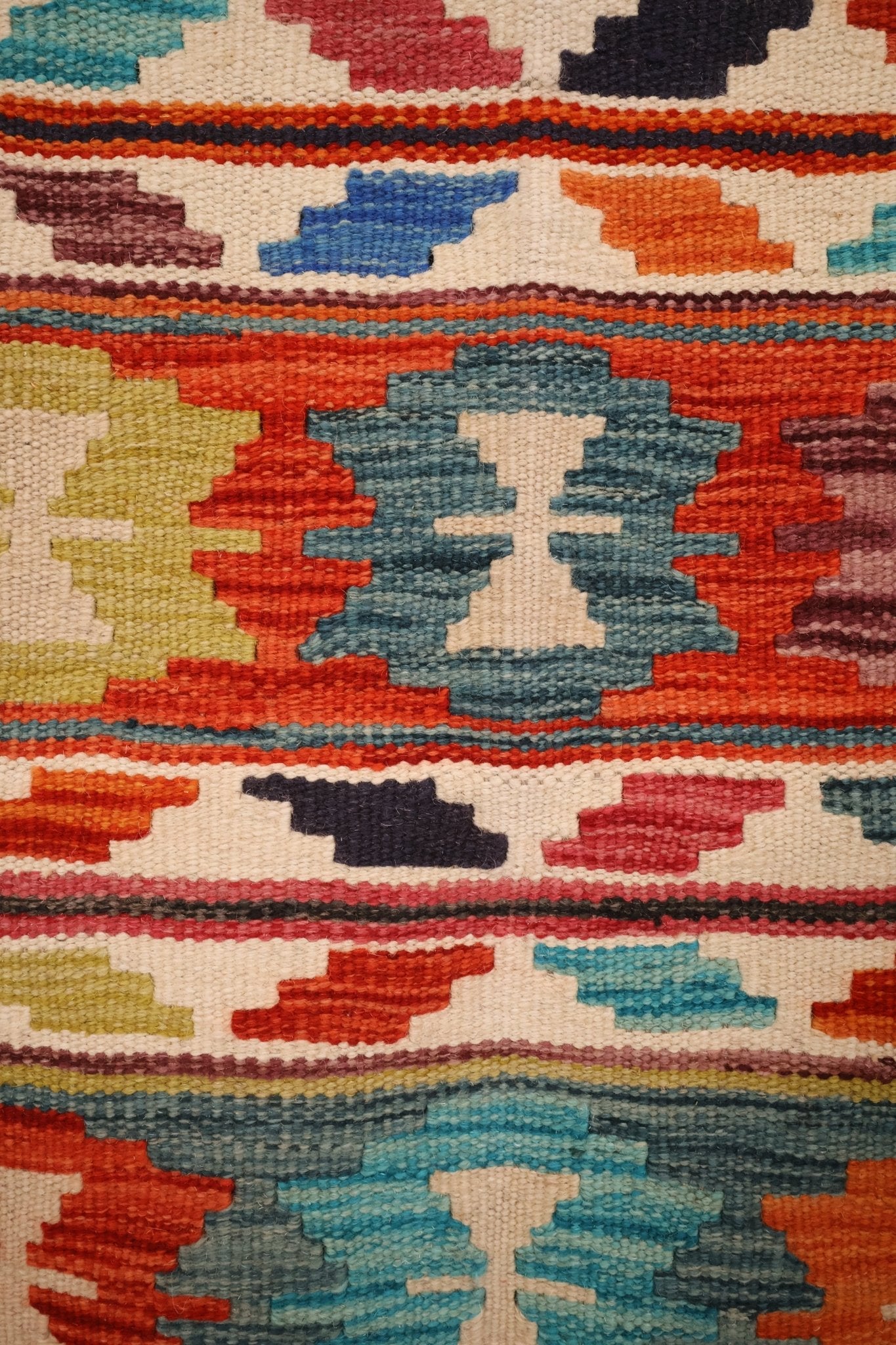 Détail du tissage du tapis Kilim Afghan fait main en laine