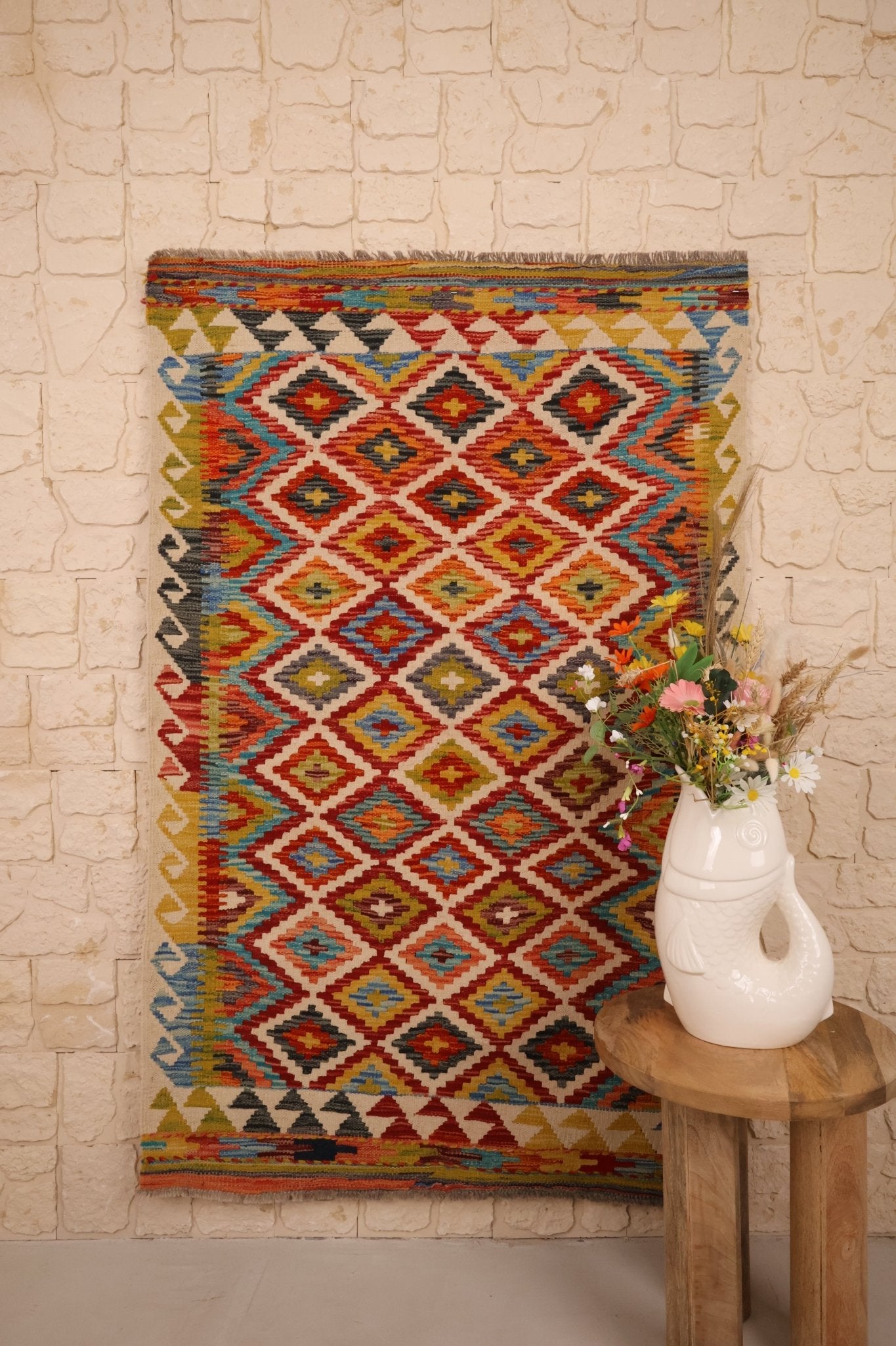 Kilim Afghan 161x103 cm Fait Main Laine