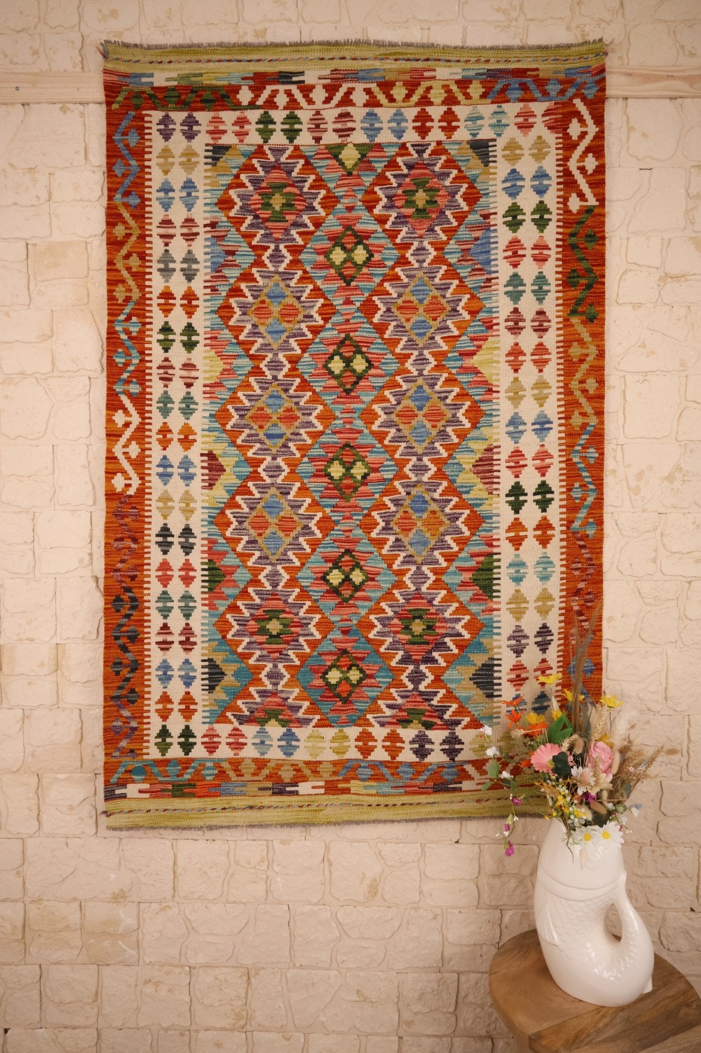 Kilim Afghan 189x123 cm Fait Main Laine