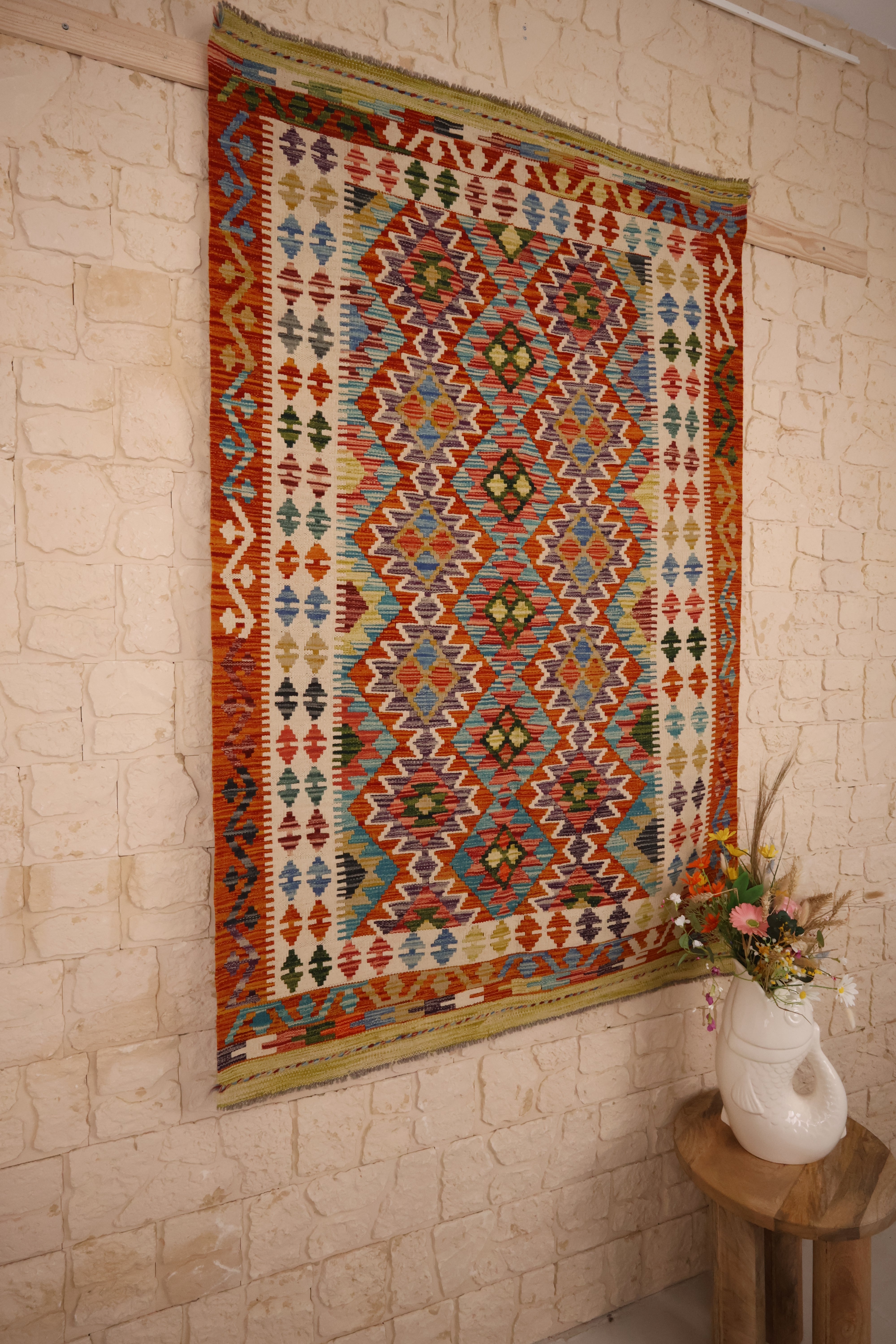 Kilim Afghan 189x123 cm Fait Main Laine