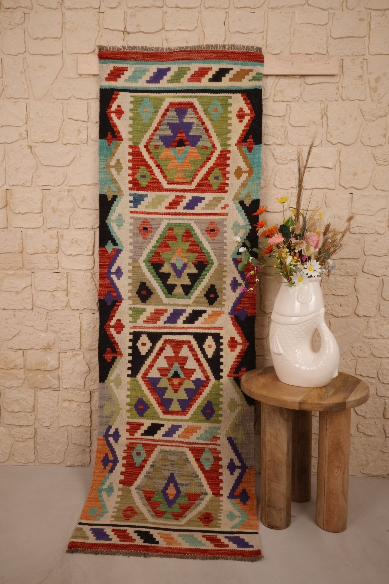 Kilim Afghan 202x63 cm Fait Main Laine - Baba Rug