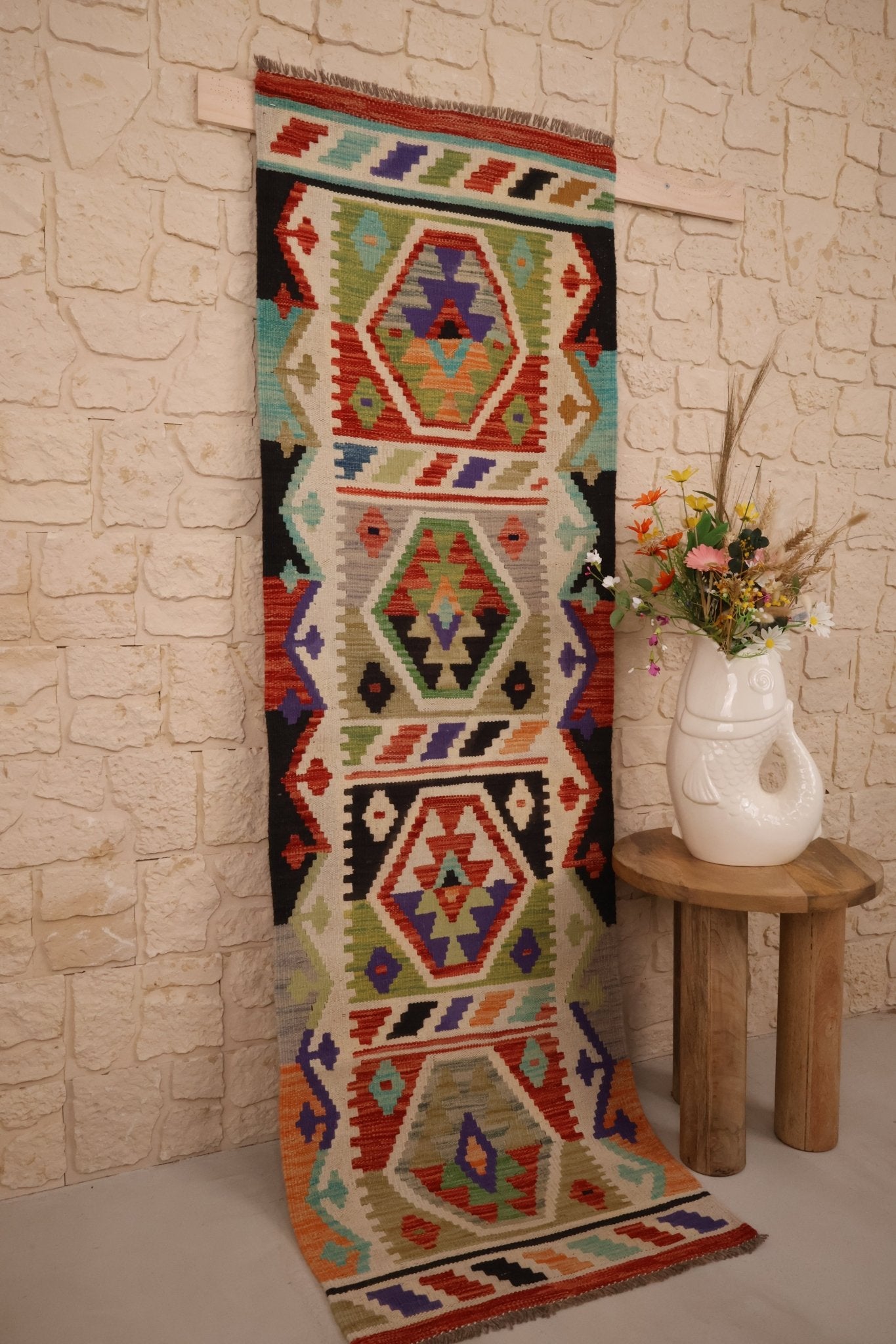 Kilim Afghan 202x63 cm Fait Main Laine - Baba Rug