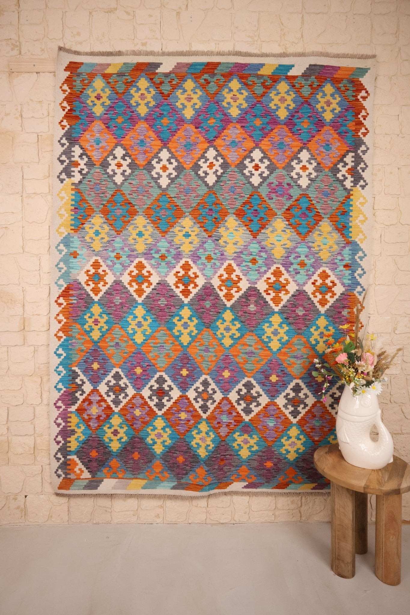 Kilim Afghan 242x176 cm Fait Main Laine
