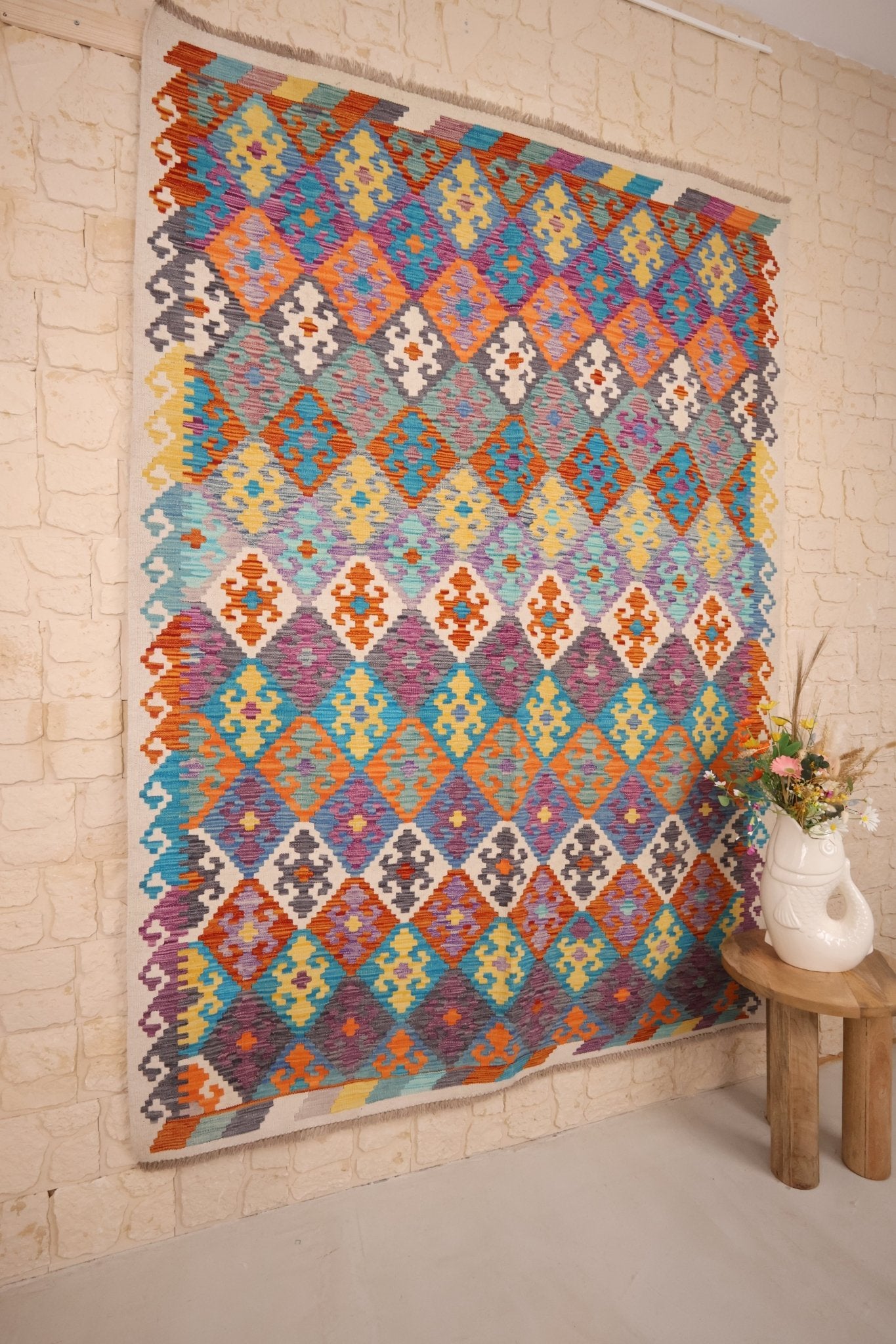 Kilim Afghan 242x176 cm Fait Main Laine