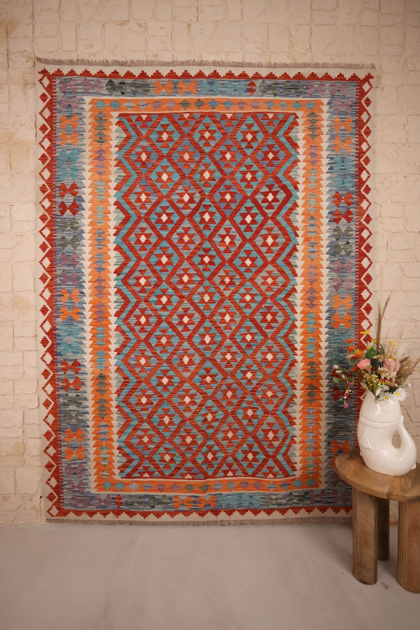 Kilim Afghan 256x190 cm Fait Main Laine