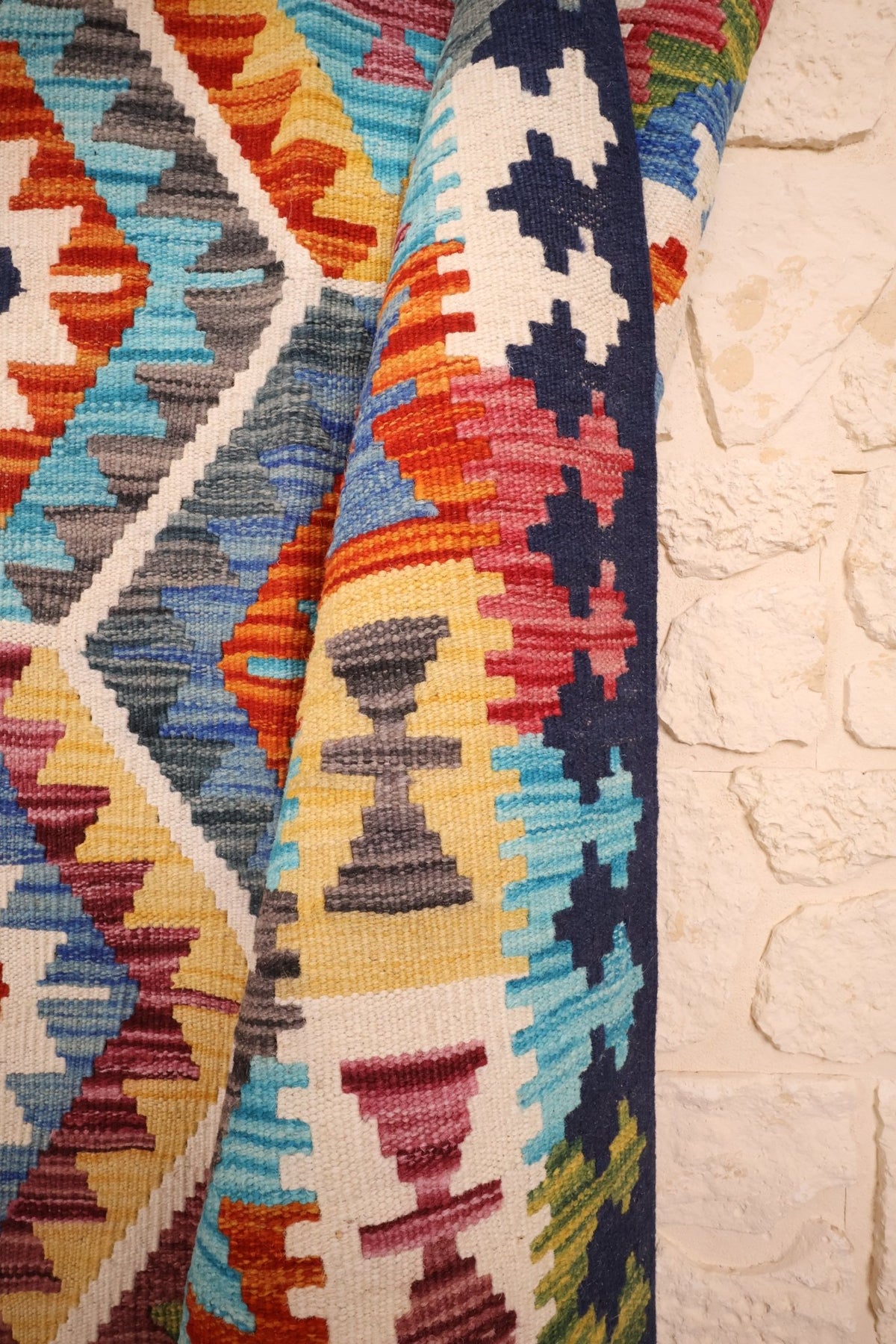 Tapis Kilim fait main - Afghan - 240x176cm - Laine - Baba Rug