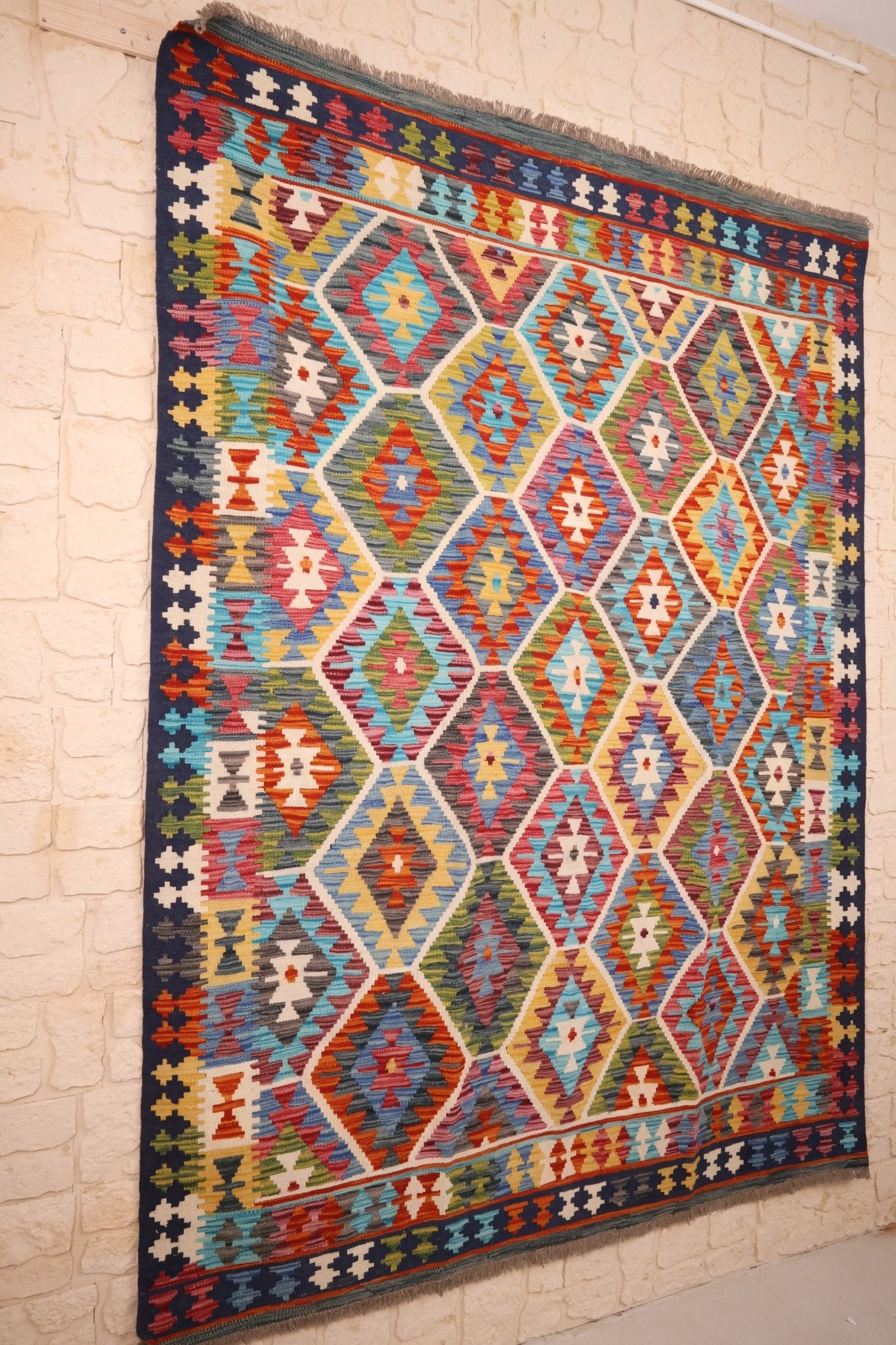 Tapis Kilim fait main - Afghan - 240x176cm - Laine - Baba Rug