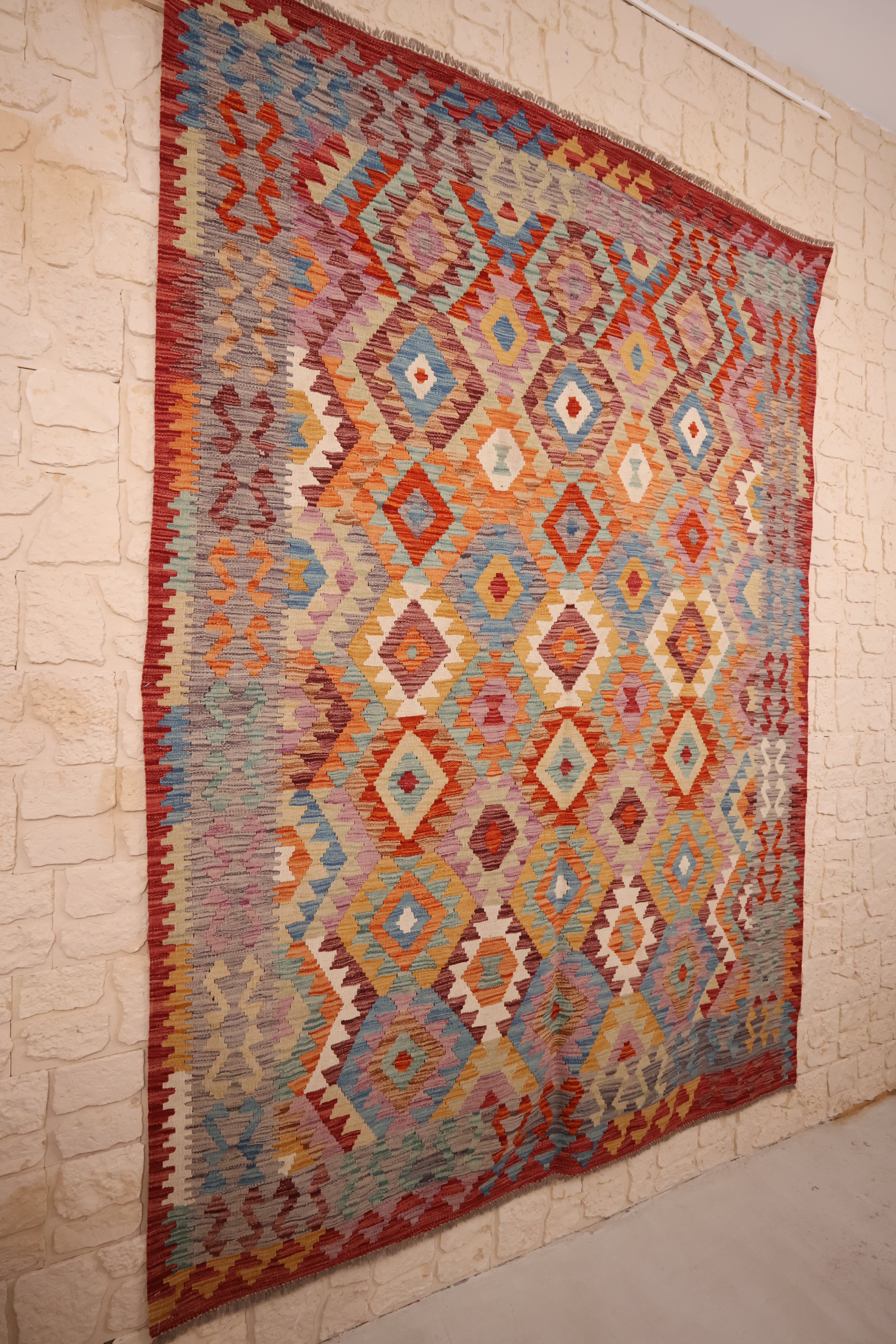 Tapis kilim fait main - Afghan - 246x177cm - Laine