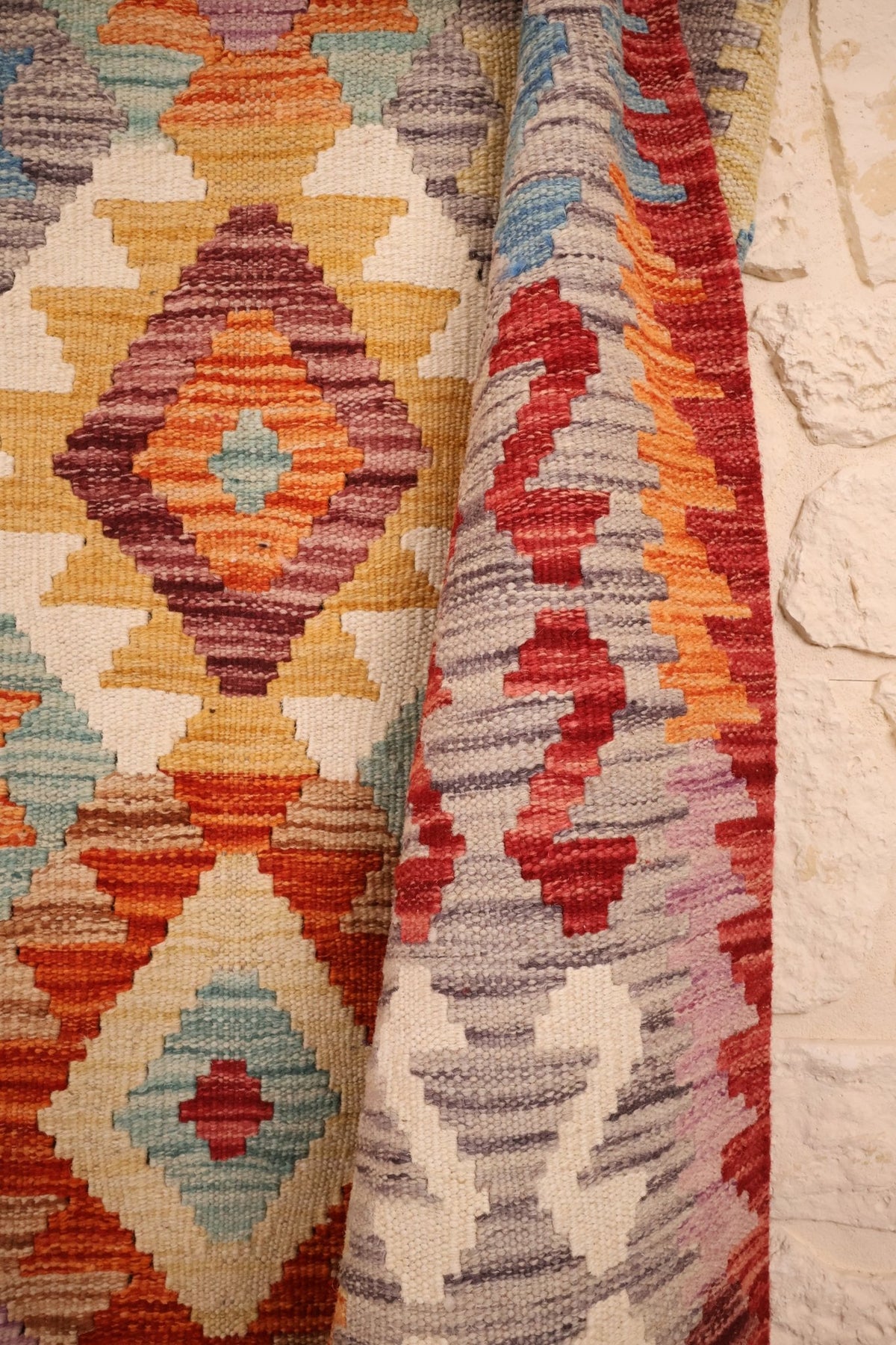 Tapis kilim fait main - Afghan - 246x177cm - Laine - Baba Rug