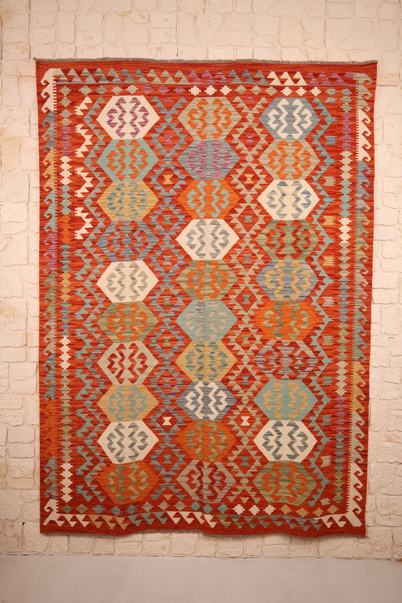 Tapis kilim fait main - Afghan - 244x177cm - Laine - Baba Rug