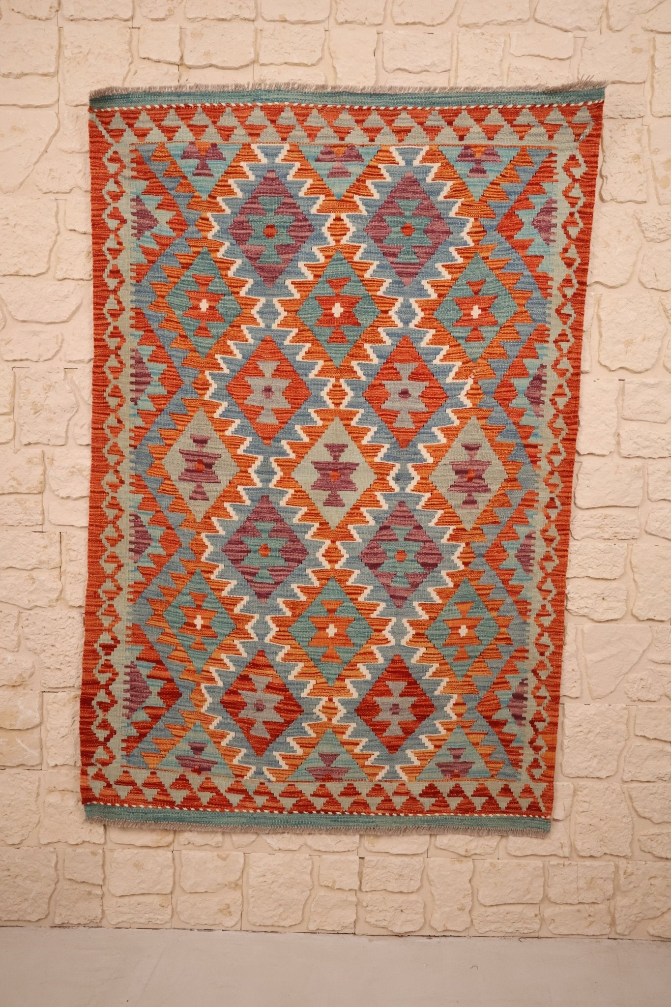 Tapis kilim fait main - afghan - 147x98cm - Laine - Baba Rug