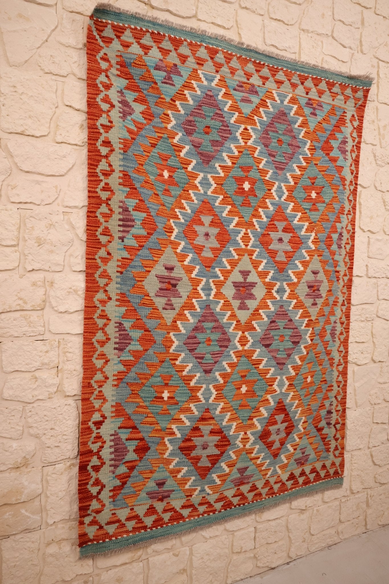 Tapis kilim fait main - afghan - 147x98cm - Laine - Baba Rug