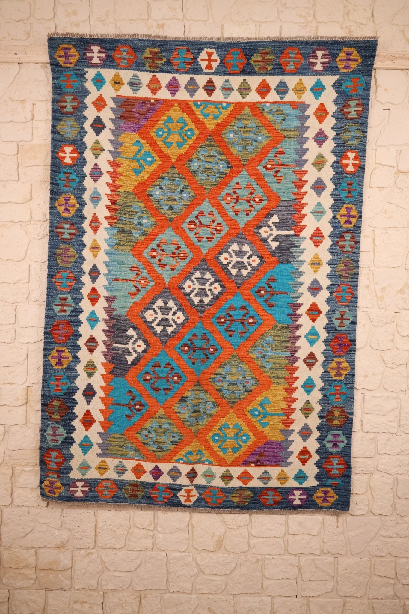 Tapis kilim fait main - Afghan - 190x130cm - Laine - Baba Rug