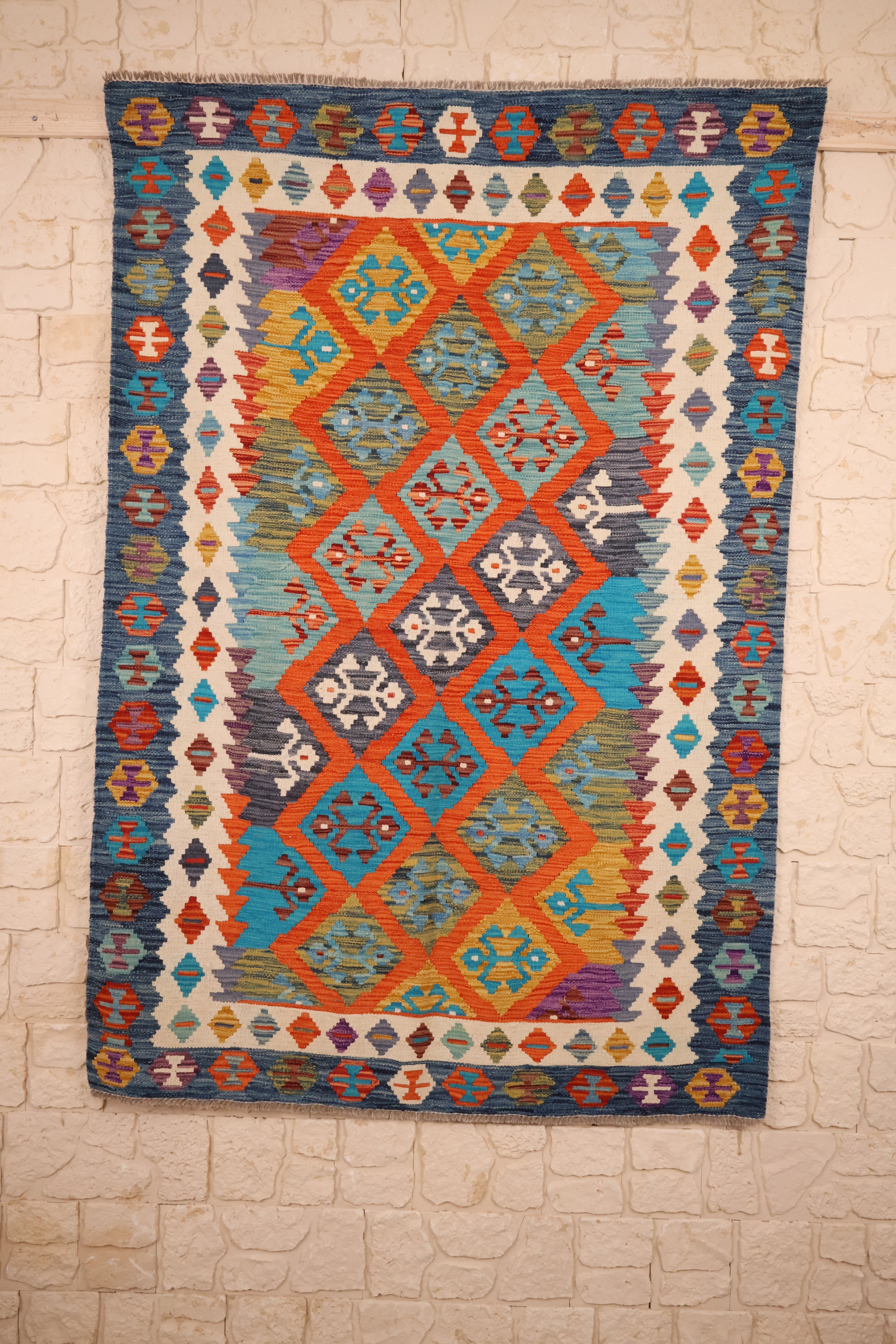 Tapis kilim fait main - Afghan - 190x130cm - Laine