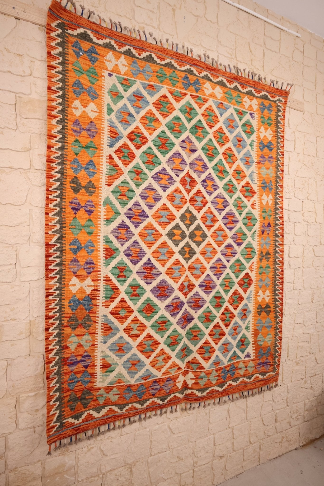 Tapis kilim fait main - afghan - 199x153cm - Laine - Baba Rug